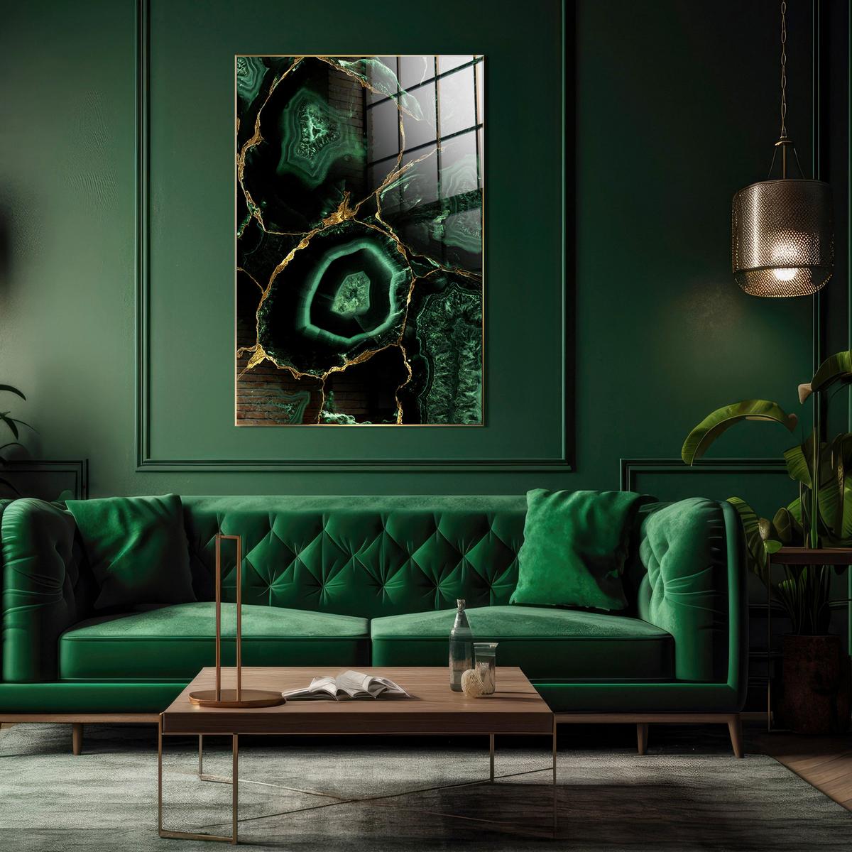 Glasbild Goldfarben/Grün ca. 80x120cm - Smaragdgrün/Goldfarben, Basics, Glas/Holz (80/120cm)