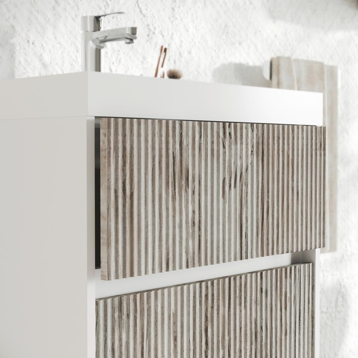 Element S Umivaonikom Portofino - hrast sivi/bijela visoki sjaj, Moderno, drvni materijal/prirodni materijali (60/51/40cm)