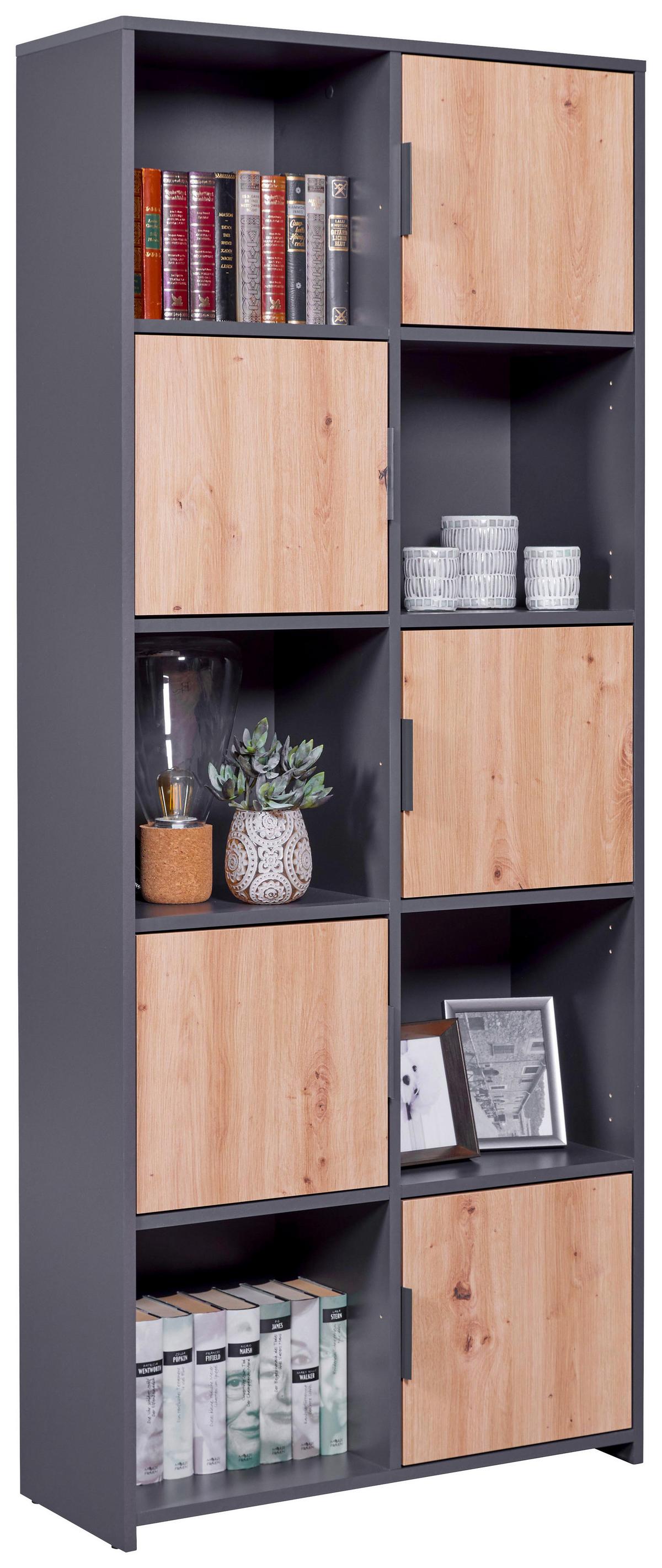 Regal Pepeto 5T ca. 77x185x30cm Anthrazit/Eiche - Anthrazit/Eiche Artisan, Design, Holzwerkstoff (77/185/30cm) - Livetastic