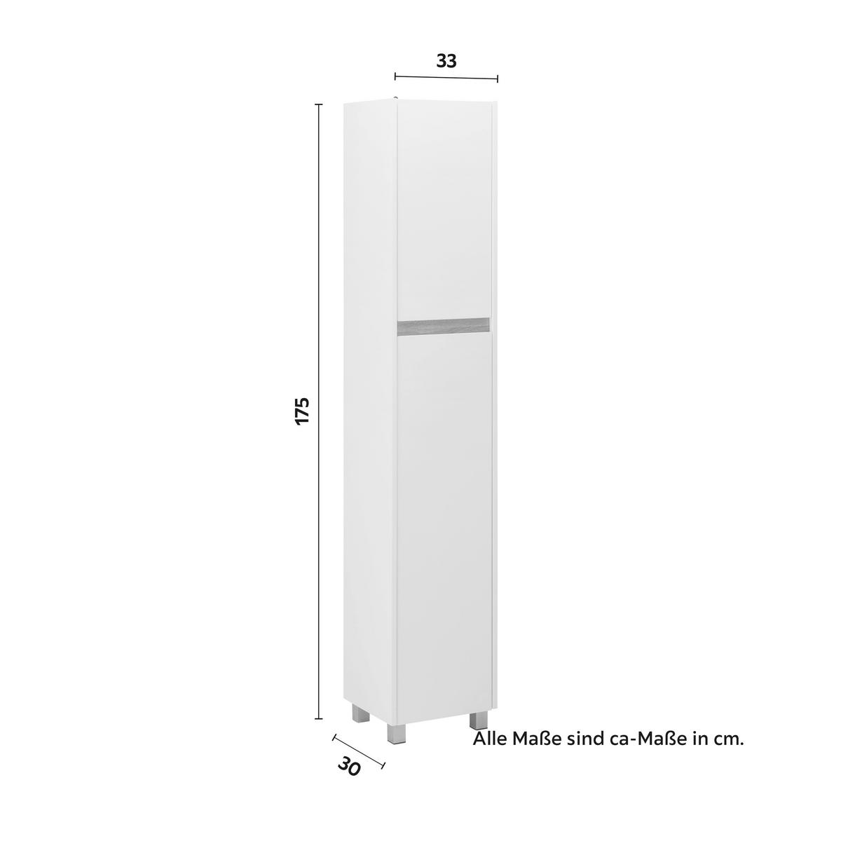 Hochschrank Massimo Weiß ca. 33x175x30 cm - Silberfarben/Weiß, MODERN, Kunststoff (33/175/30cm) - Bessagi Home
