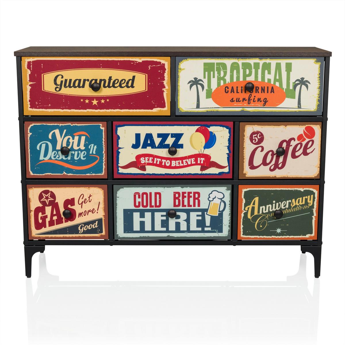 Komoda Ameriko B, Večbarvno - črna/večbarvno, Moderno, kovina/tekstil (102,5/77,5/30cm) - MID.YOU