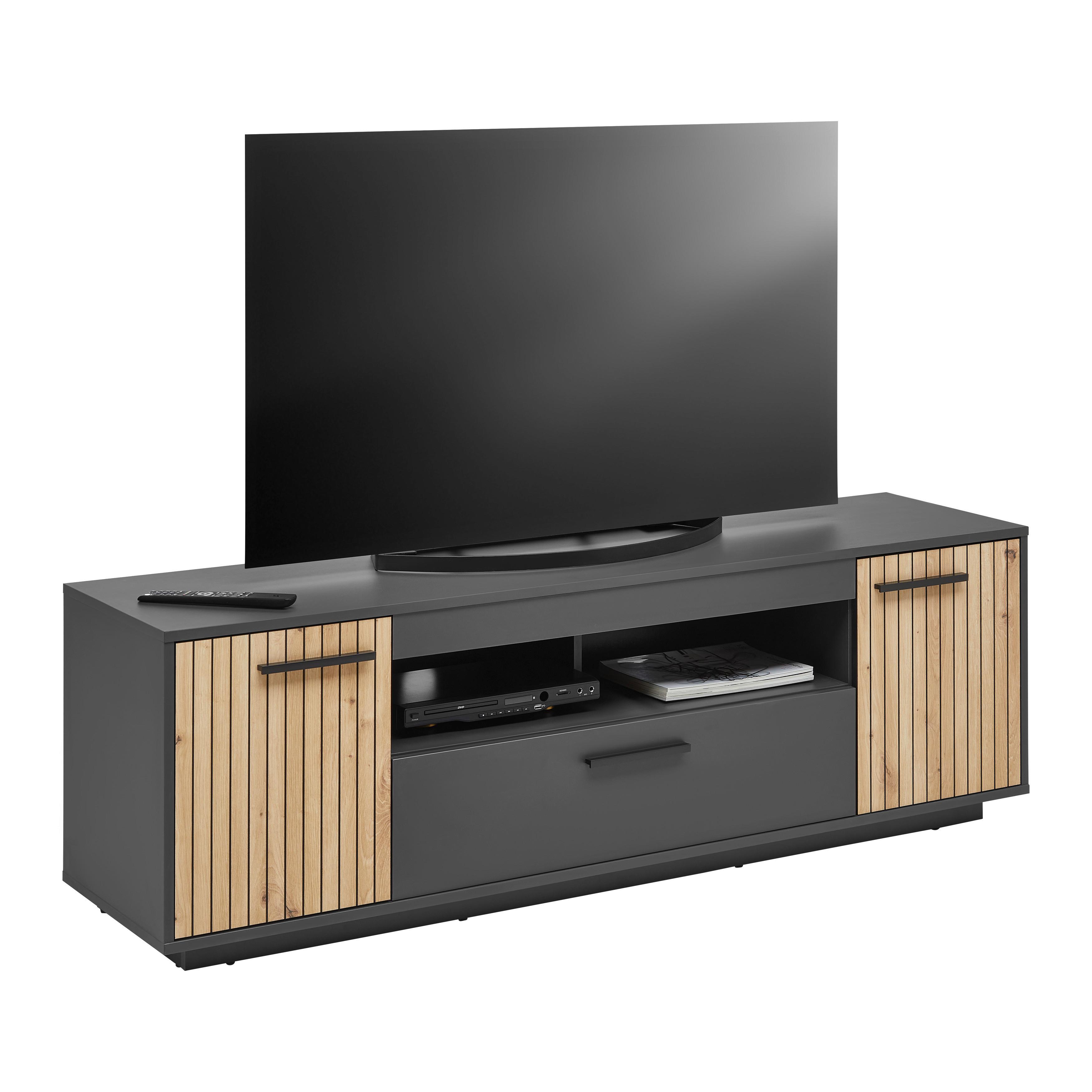 Lowboard Lukas Anthrazit/Schwarz/Eichefarben - Anthrazit/Schwarz, MODERN, Holzwerkstoff/Kunststoff (163,6/52,2/40,2cm) - Mömax