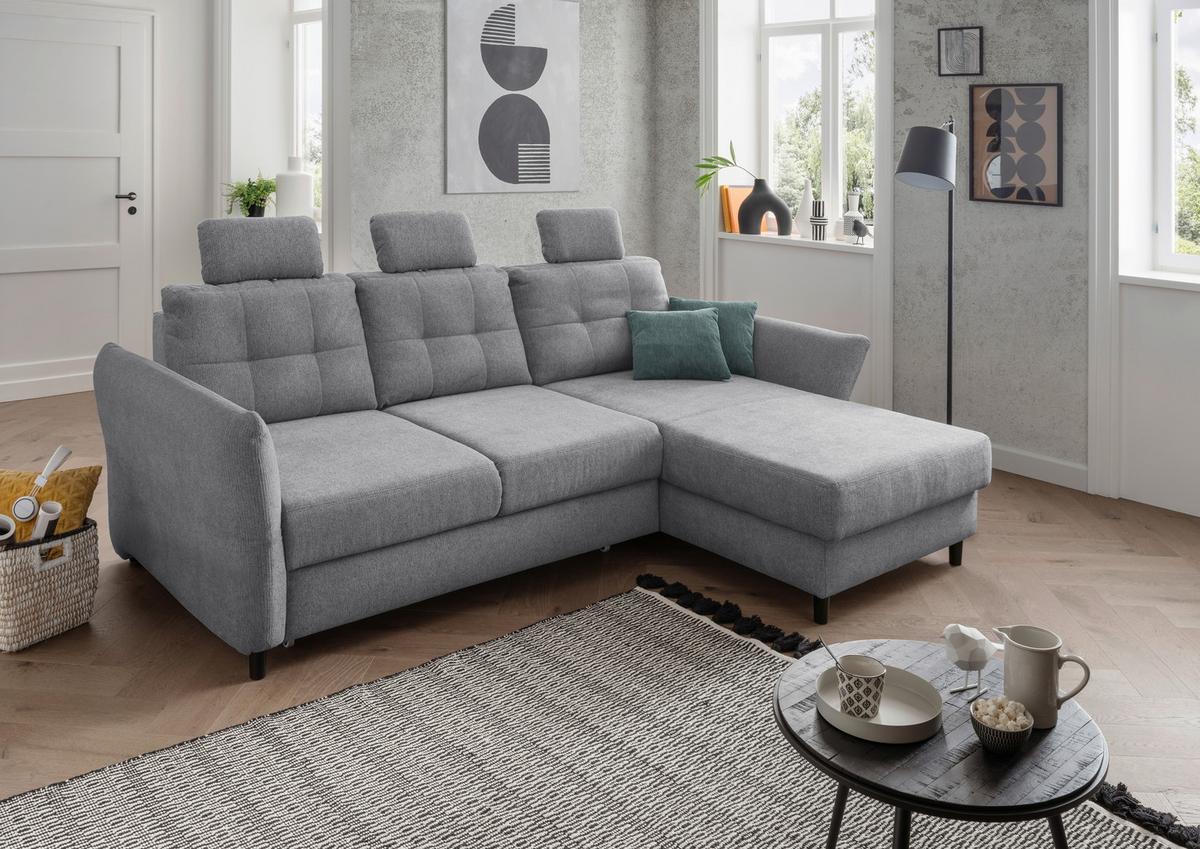 Wohnlandschaft Brizzini Silberfarben Chenille - Mintgrau/Silberfarben, MODERN, Holz/Textil (250-280/176cm) - Livetastic