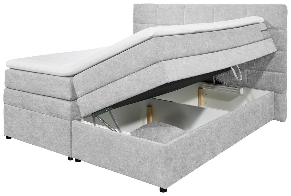 Boxspringbett Tacoma 3 inkl. Topper ca. 180x200 cm Silberf. - Silberfarben, KONVENTIONELL, Kunststoff/Textil (180/200cm) - MID.YOU