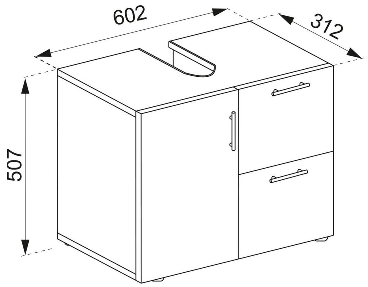 Waschbeckenunterschrank Flandu ca. 61 cm Weiß - Silberfarben/Schwarz, KONVENTIONELL, Holzwerkstoff/Kunststoff (61/51/32cm) - MID.YOU