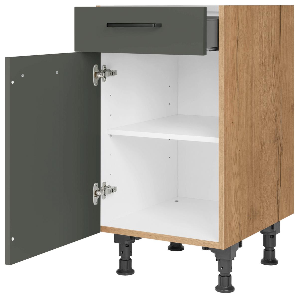 Schubkastenunterschrank Easytouch Grün - Eichefarben/Schwarz, MODERN, Holzwerkstoff/Metall (45/87/56cm) - Nobilia