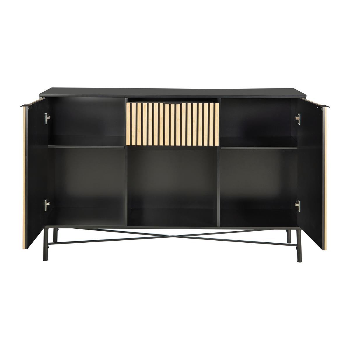 Sideboard Madrid Schwarz/Naturfarben massiv - Eichefarben/Schwarz, MODERN, Holz/Holzwerkstoff (143/90/40cm) - Mömax