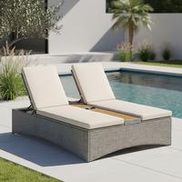 Gartenliege Monero Creme Holz/Metall/Kunststoff - Creme, MODERN, Holz/Kunststoff (203/155/150cm) - Bessagi Garden