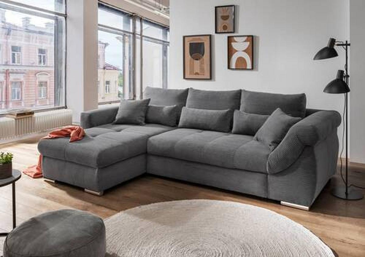 Wohnlandschaft Frederico Grau Cord - Chromfarben/Grau, MODERN, Holz/Textil (188/302cm) - MID.YOU