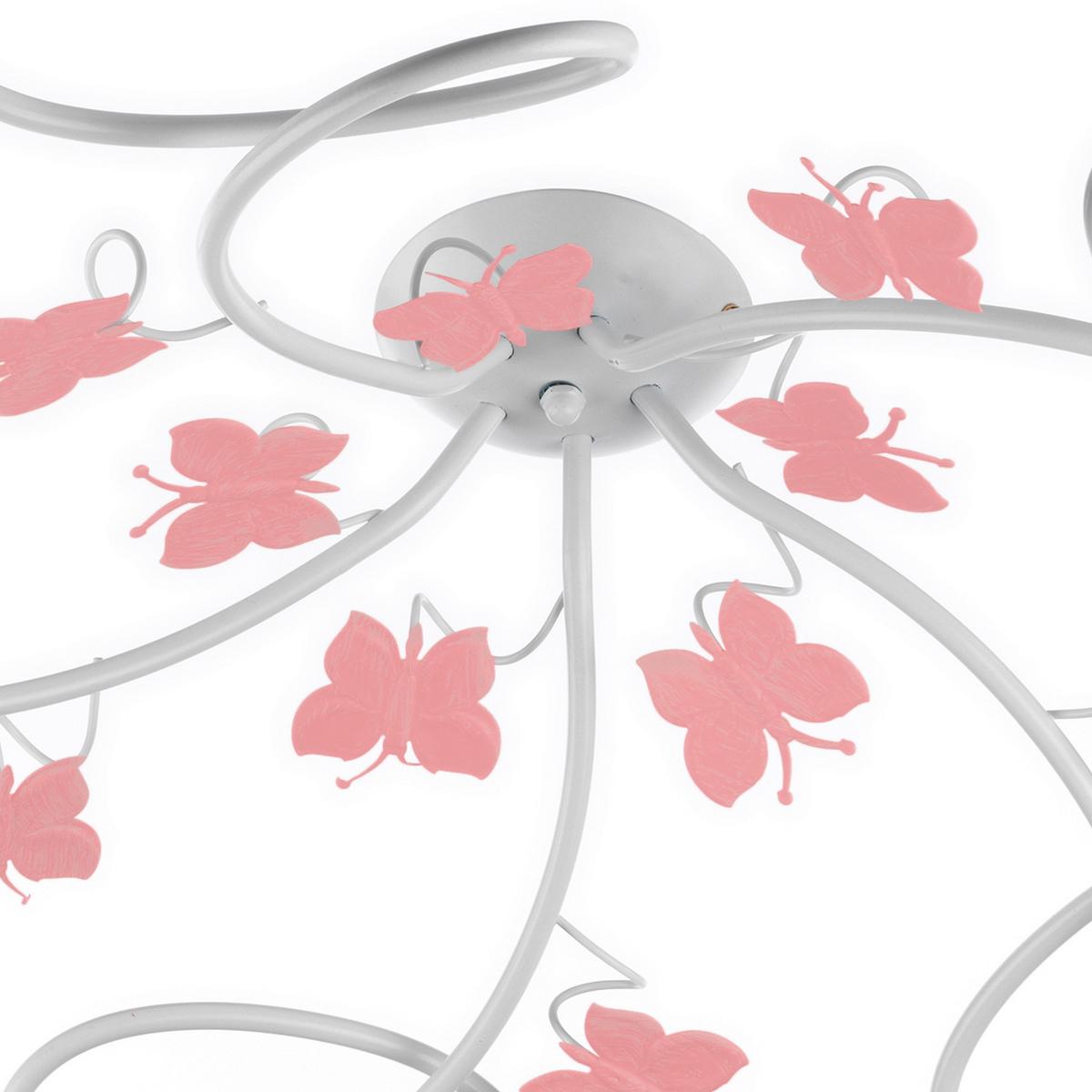 Kinderdeckenleuchte Butterfly Weiß/Pink max. 6 Watt - Pink/Weiß, Basics, Glas/Metall (80/20cm)