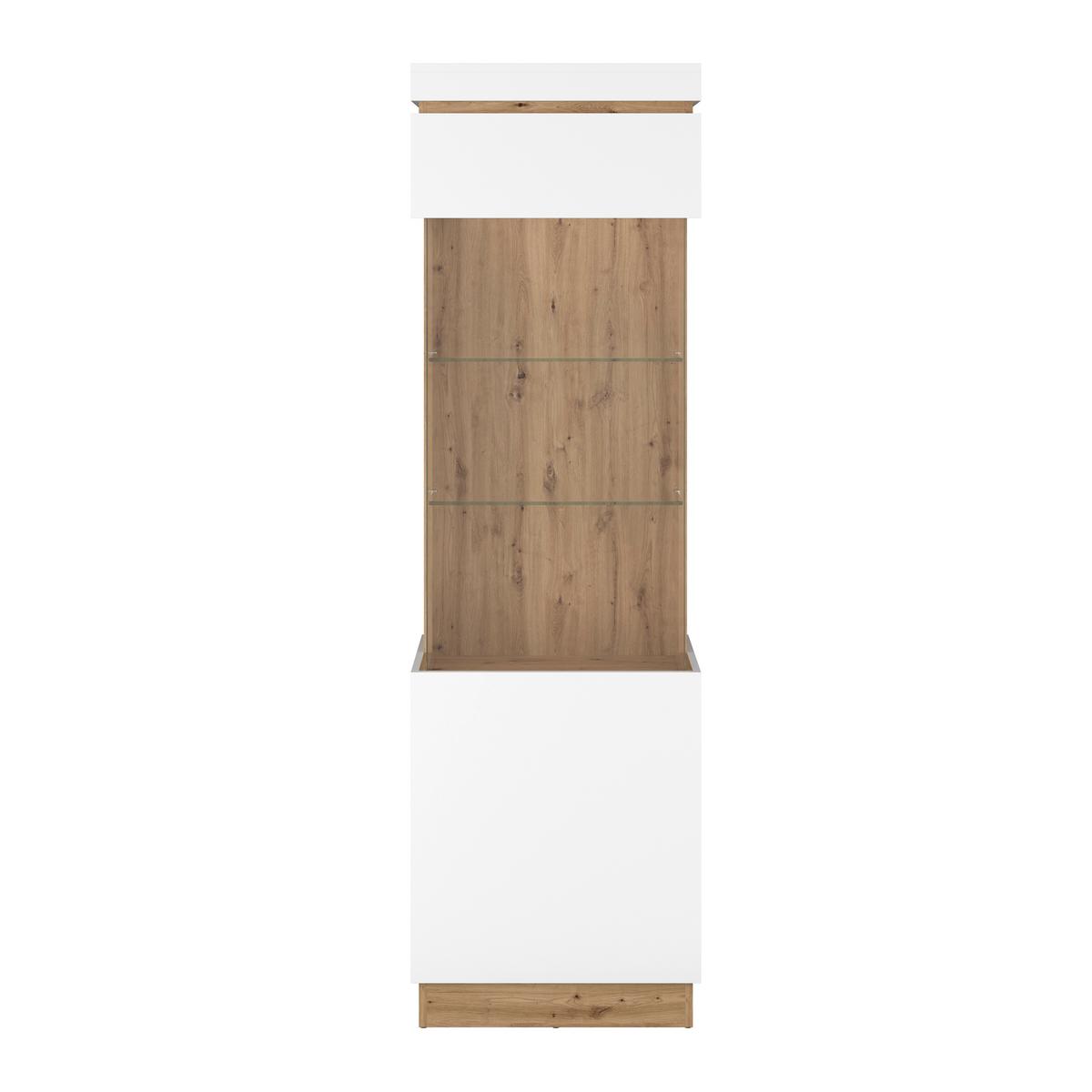 Vitrină CALABRIA - alb/culoare lemn stejar, Trend, sticlă/material pe bază de lemn (60,1/200,5/40cm) - Modern Living