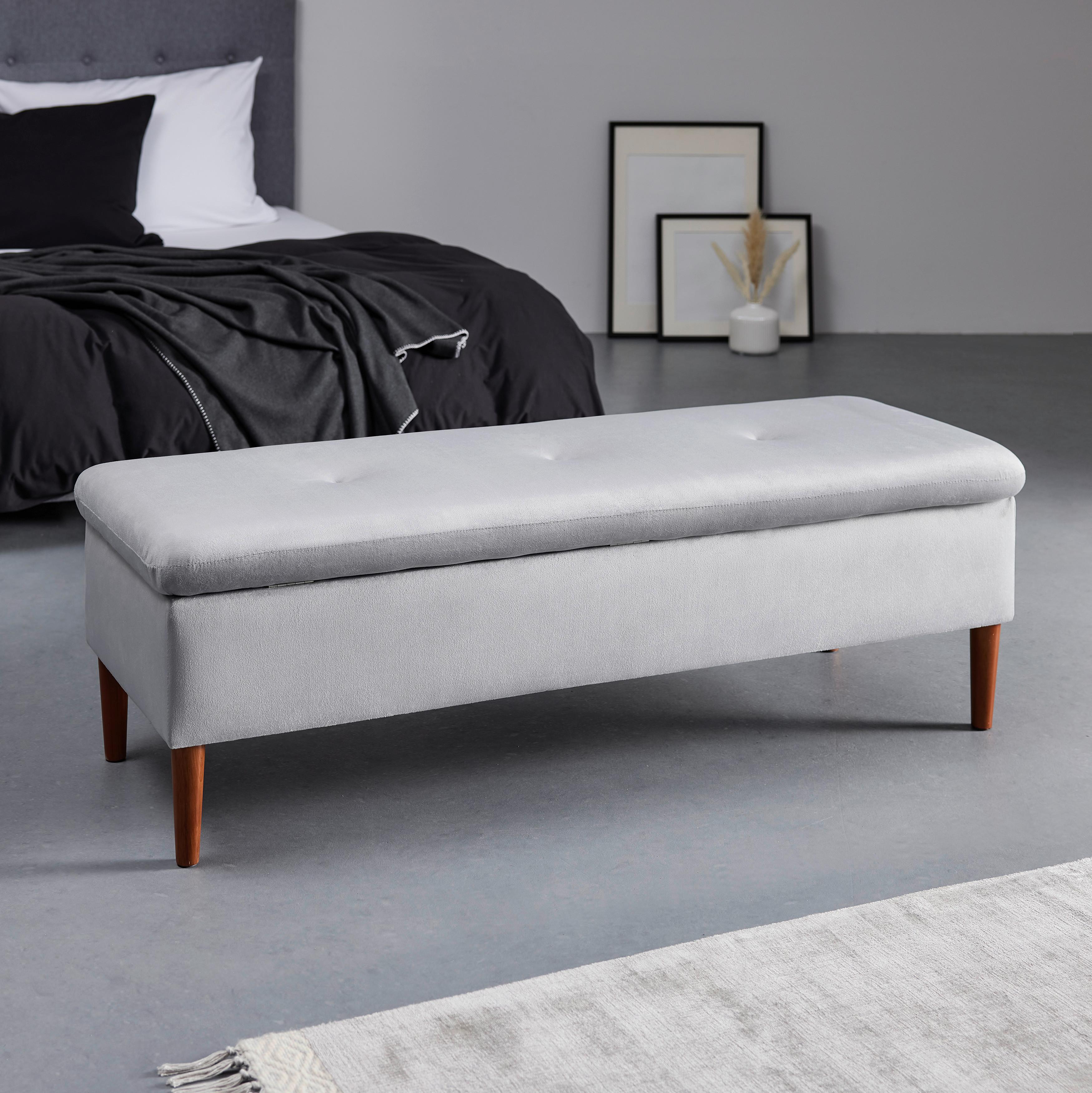 Hockerbank Jessy Hellgrau Samt Gepolstert mit Stauraum - Buchefarben/Hellgrau, MODERN, Holz/Textil (150/50/55cm) - Bessagi Home
