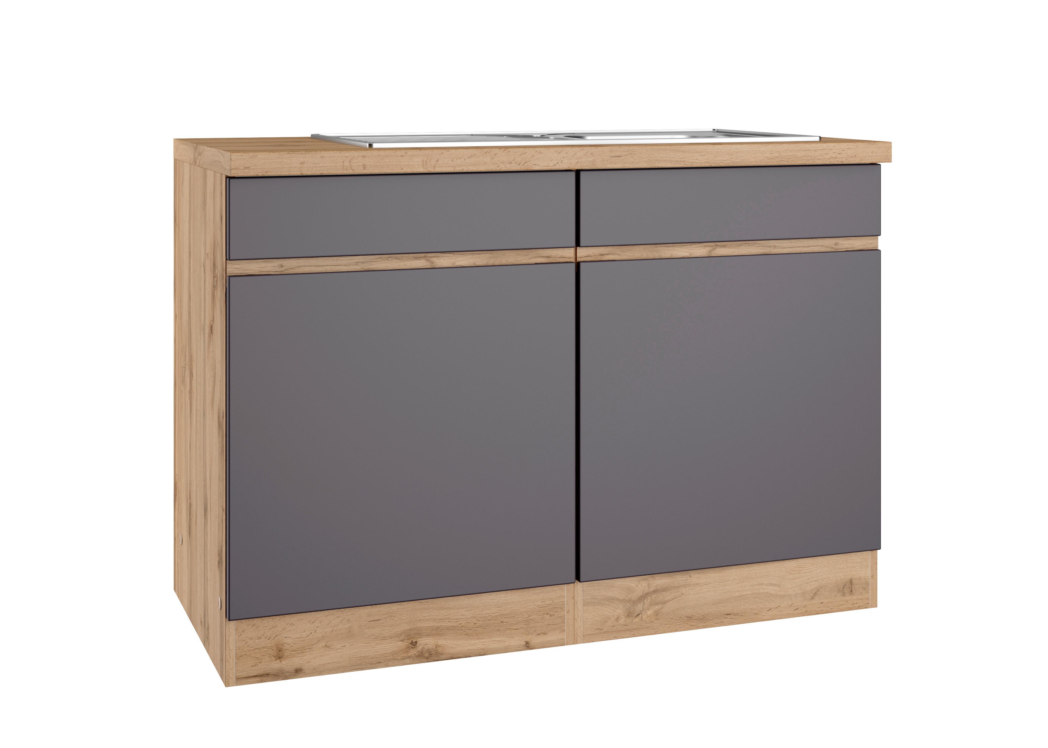 Spülenschrank Turin mit Spüle ca. 120x86 cm Grau/Wotan Eiche - Eiche Wotan/Grau, Design, Holzwerkstoff (120/86/60cm) - Held
