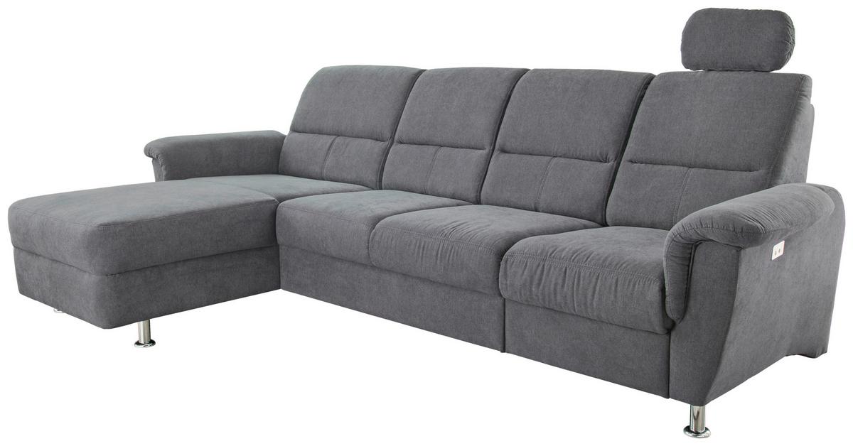 Wohnlandschaft Parole Anthrazit Mikrofaser - Chromfarben/Anthrazit, KONVENTIONELL, Textil/Metall (165/292cm) - Livetastic