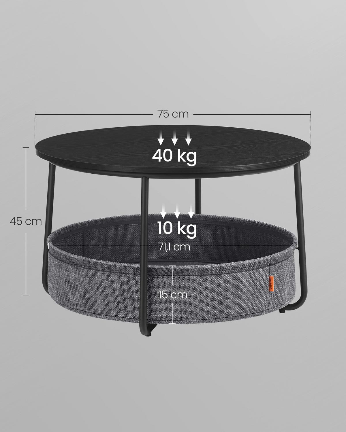 Couchtisch Grau, Schwarz, rund - Schwarz/Grau, Trend, Holzwerkstoff/Textil (75/75/45cm) - MID.YOU