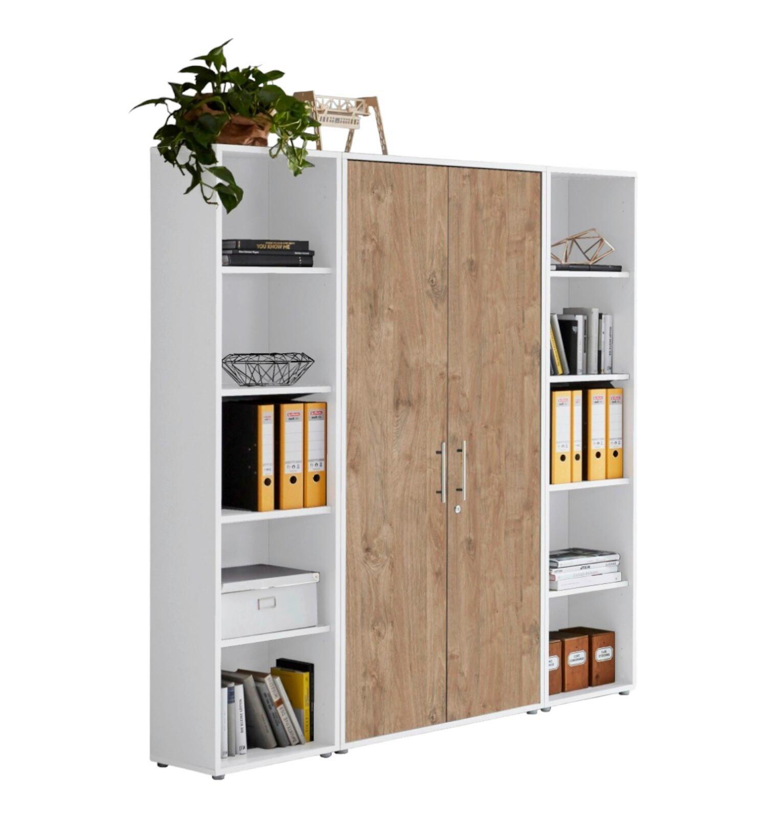 Aktenschrank Office Edition Sw Set 3 Weiß/Eichefarben - Eichefarben/Weiß, MODERN, Holzwerkstoff (173/186/33cm) - MID.YOU