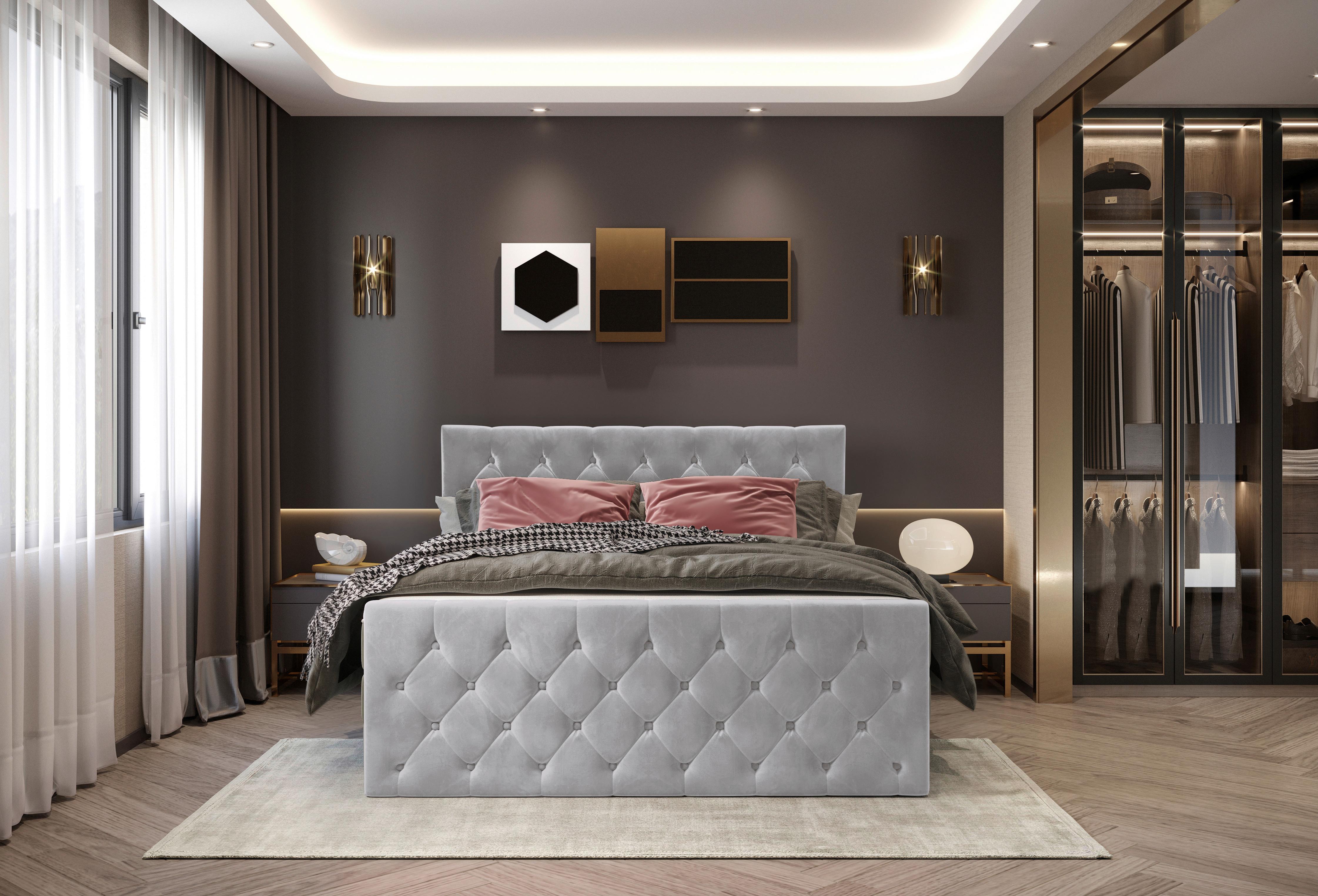 PAT BOXSPRING ELIO - argintiu/bej, Romantik / Landhaus, textil (180/200cm) - James Wood