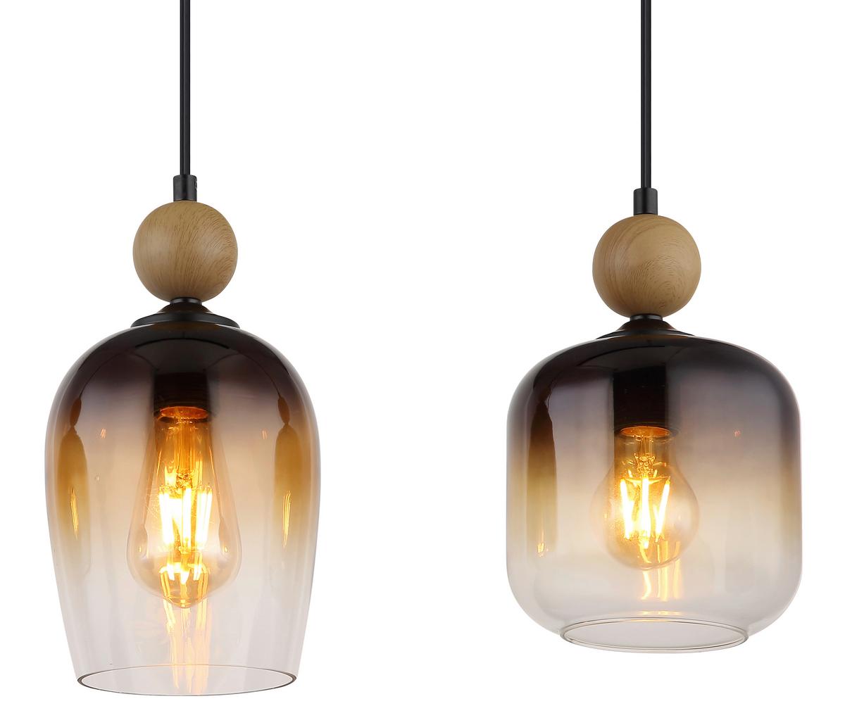 HÄNGELEUCHTE 15702-3 - Klar/Dunkelbraun, Basics, Glas/Metall (72/18/120cm) - Globo