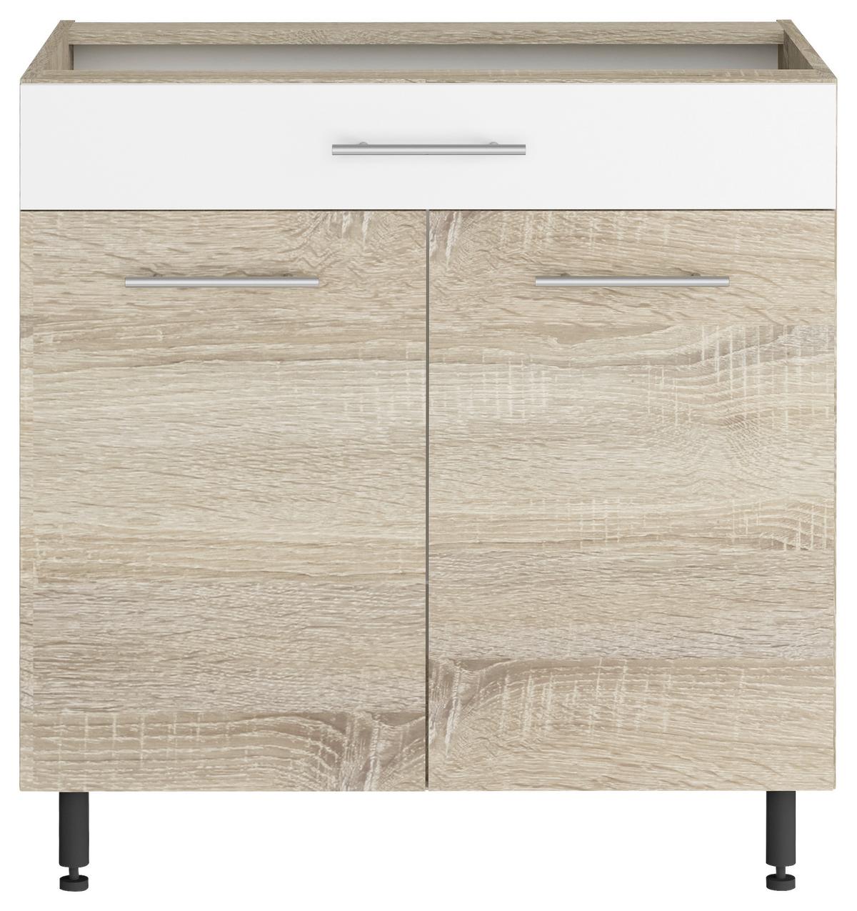 Konyhai Alsószekrény Corina - Sonoma tölgy/fehér, Modern, fa/fém (80/82,4/58cm)