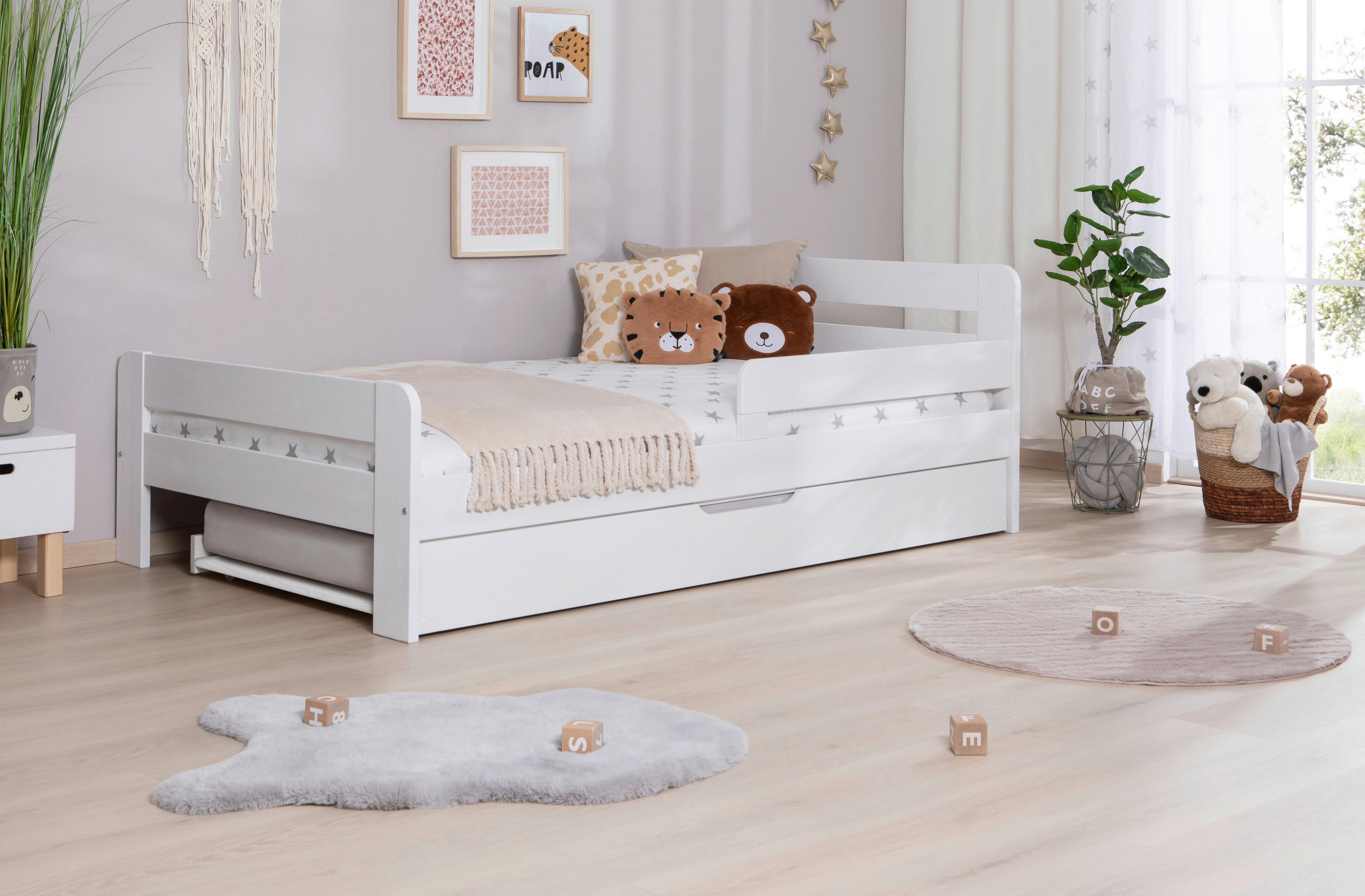 Bett Bennet mit Ausziehbett ca. 120x200 cm Weiß - Naturfarben/Weiß, MODERN, Holz/Textil (120/200cm) - MID.YOU