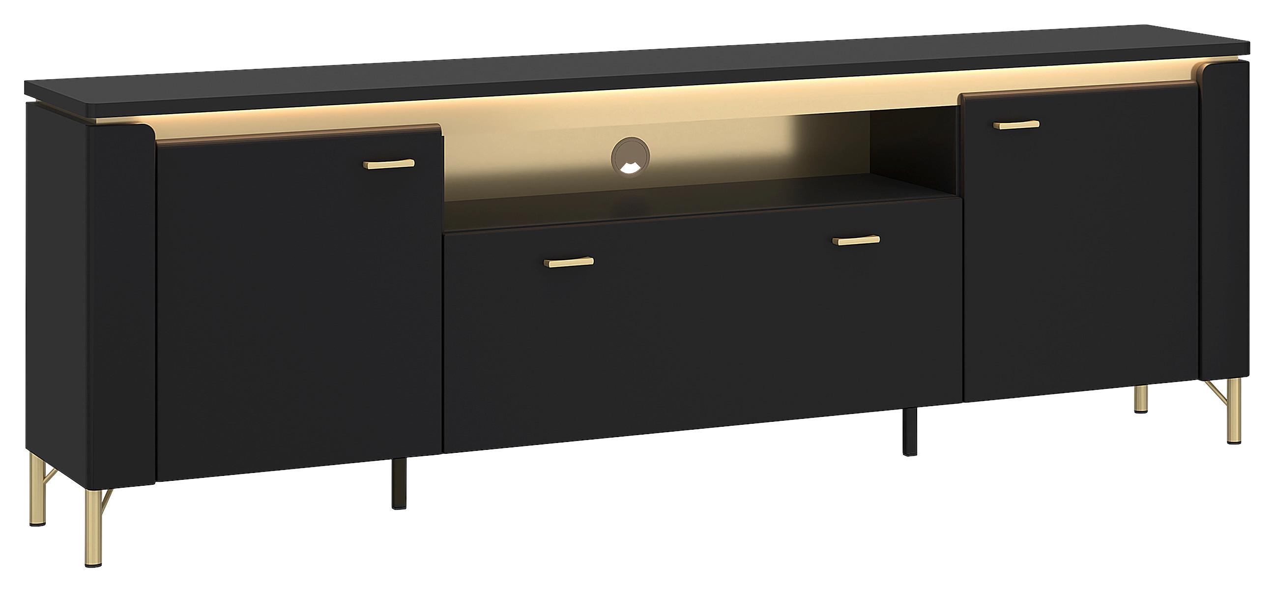 Tv Komoda Norica - zlatne boje/crna, Trend, drvni materijal/metal (200,3/70/40cm) - Modern Living