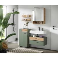 Badezimmer AQUA Grün, Eichefarben 4-teilig - Eichefarben/Schwarz, Trend, Glas/Holzwerkstoff (126cm) - MID.YOU