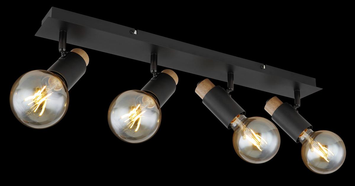 Strahler Matti Schwarz/Braun max. 40 Watt - Dunkelbraun/Schwarz, Design, Holz/Metall (65,5/8/14,5cm) - Globo