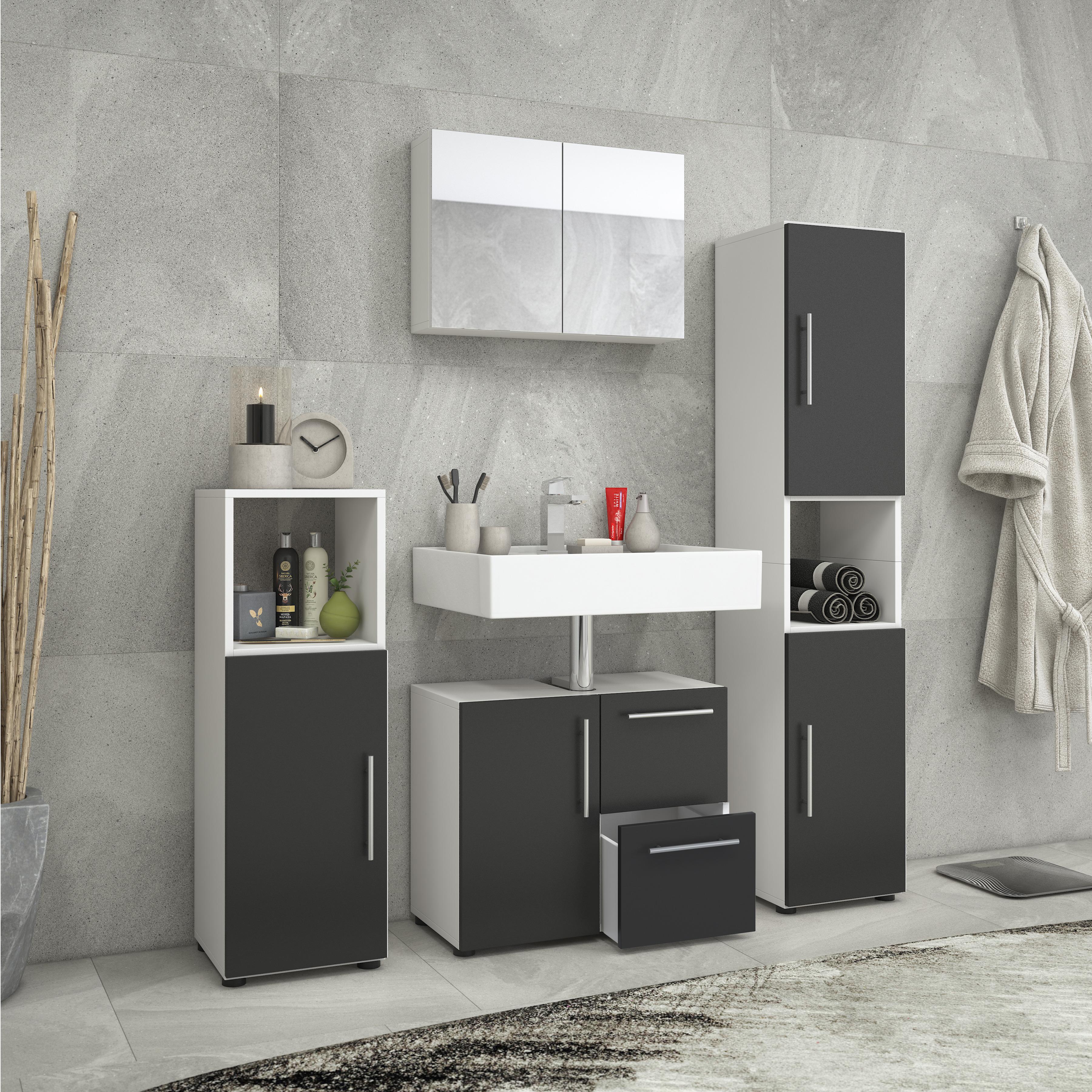 Badezimmer Flandu ca. 120 cm Weiß/Schwarz - Schwarz/Weiß, KONVENTIONELL, Holzwerkstoff (120cm) - MID.YOU