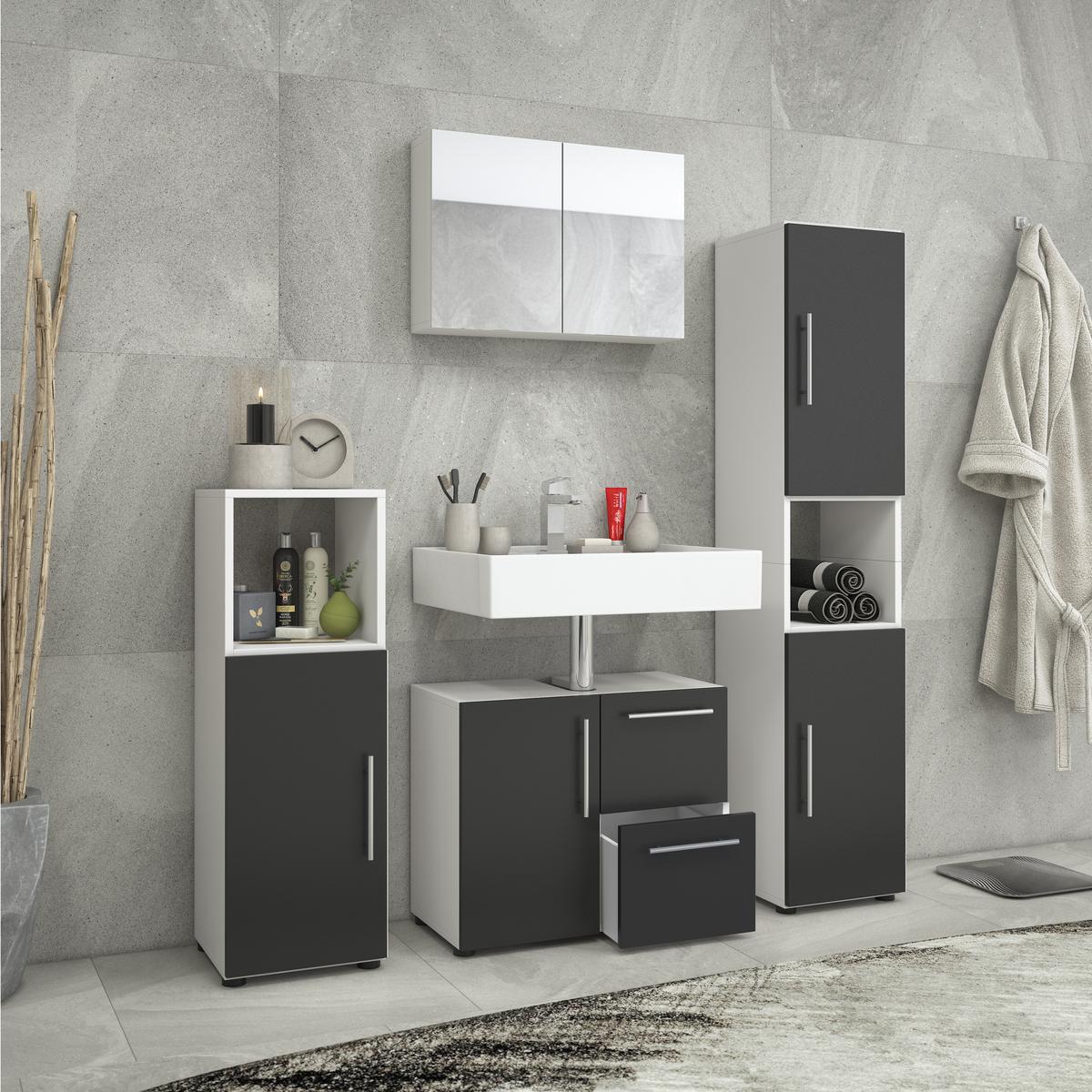 Badezimmer Flandu ca. 120 cm Weiß/Schwarz - Schwarz/Weiß, KONVENTIONELL, Holzwerkstoff (120cm) - MID.YOU