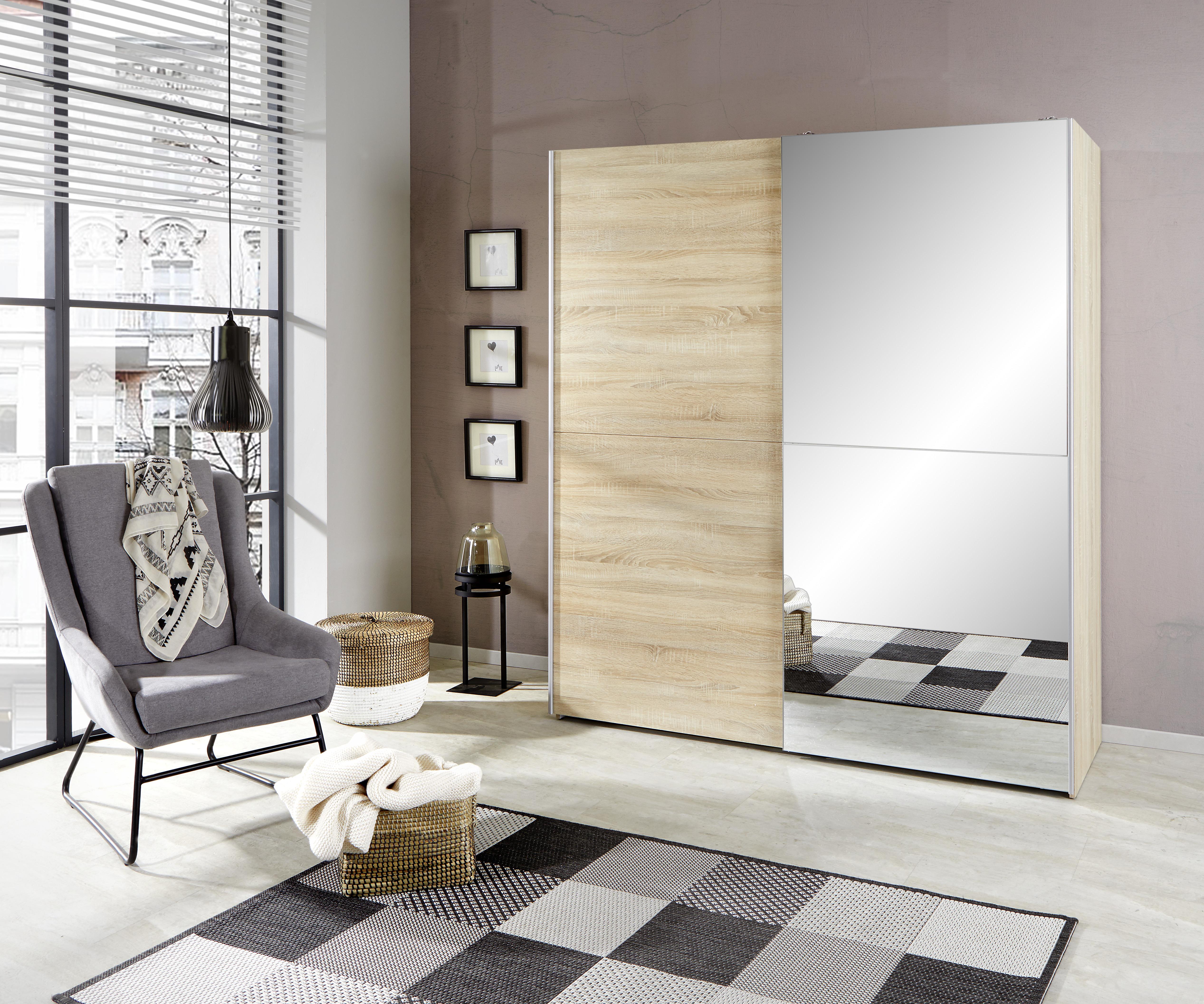 Ormar S Kliznim Vratima Action - boje hrasta/boje aluminija, Design, staklo (170/195/59cm) - Modern Living