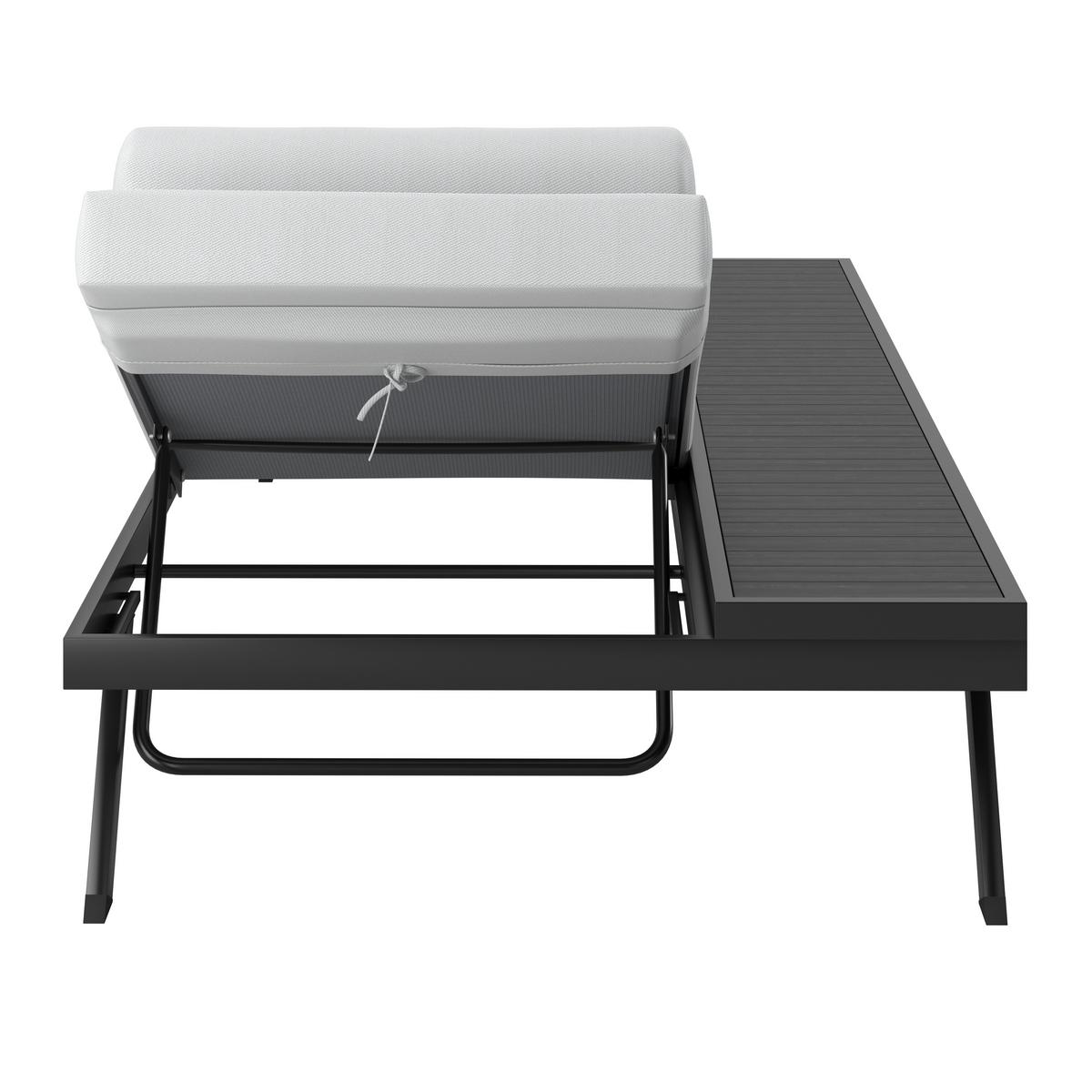 Gartenliege Avolina Hellgrau Outdoorstoff/Metall +Abdeckung - Dunkelgrau/Hellgrau, MODERN, Kunststoff/Textil (199/86/40cm) - Bessagi Garden