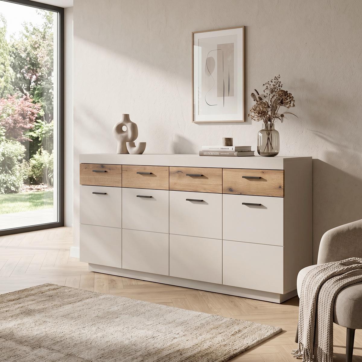 Široka Komoda Lightning, Barva Hrasta, Kašmir - kašmir/črna, Moderno, umetna masa/leseni material (180/88,4/41,6cm) - Modern Living