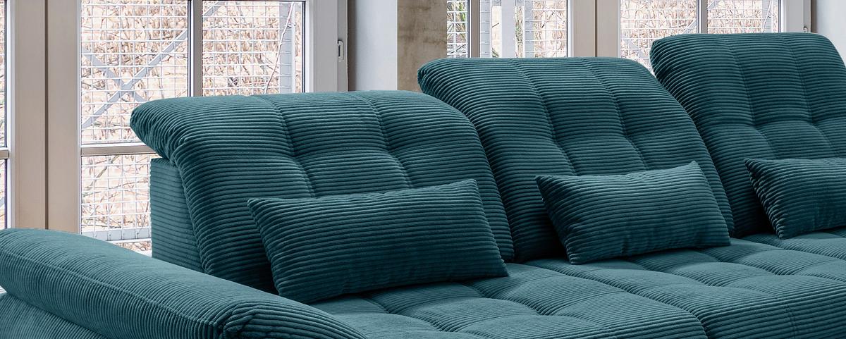 Ecksofa mit Bettkasten Rigatti ca. 314x184 cm Petrol - Petrol/Schwarz, MODERN, Textil/Metall (314/184cm) - Livetastic