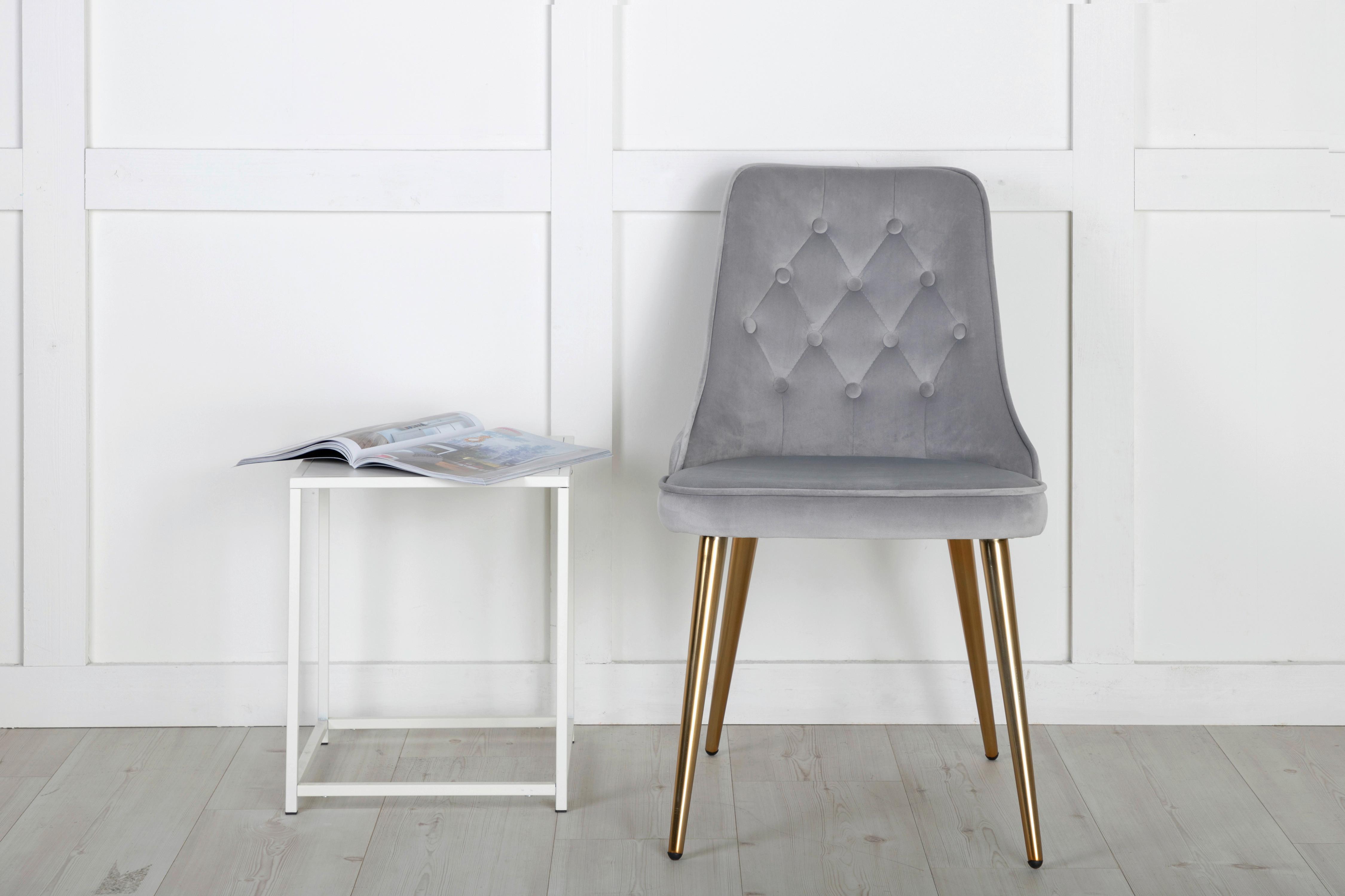 STUHL-SET VELVET DELUXE - Goldfarben/Hellgrau, Design, Kunststoff/Textil (50/88.5/66cm) - Livetastic