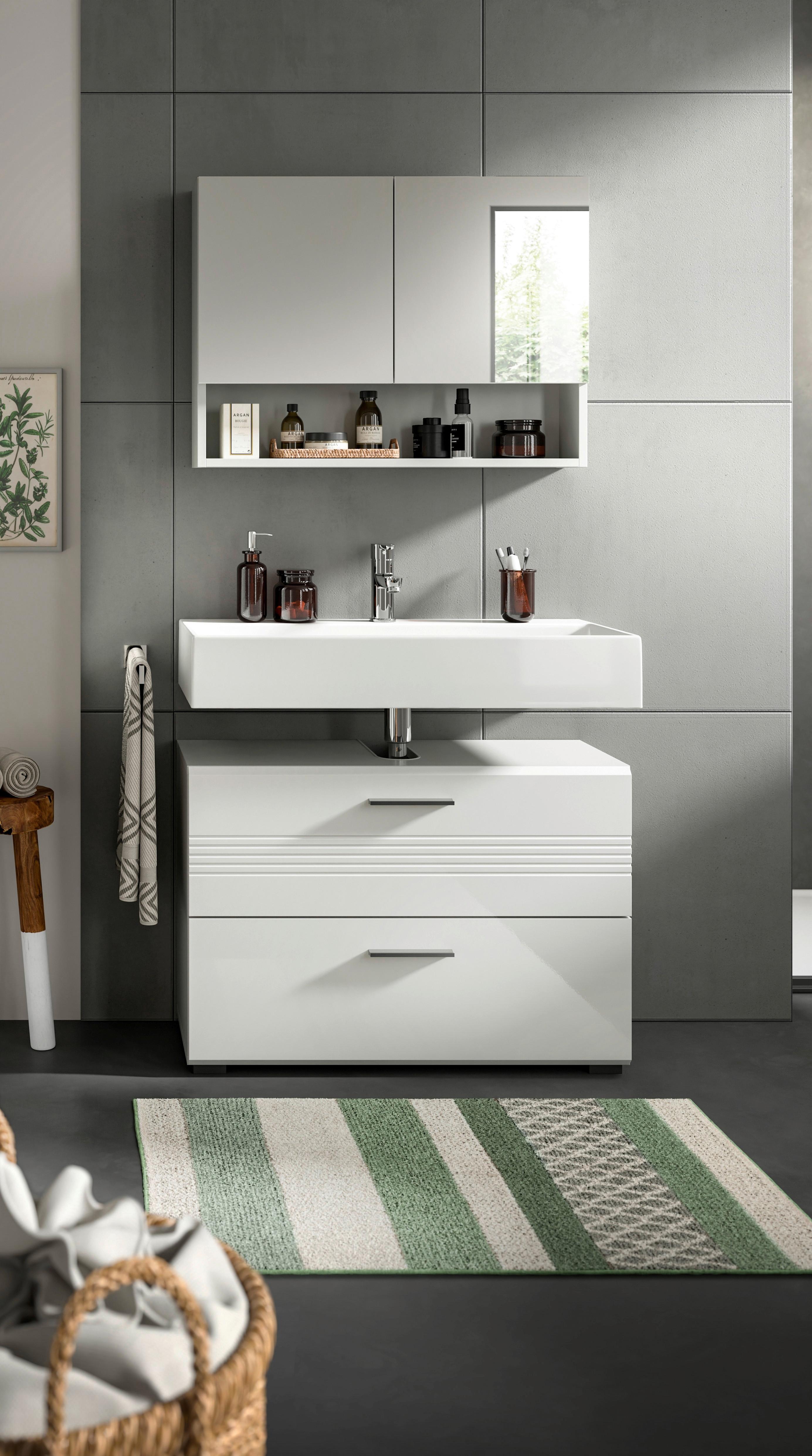 Badezimmer-Set COPA 2-teilg, Grau/Weiß Hochglanz - Chromfarben/Weiß Hochglanz, MODERN, Holzwerkstoff/Kunststoff (80cm) - MID.YOU