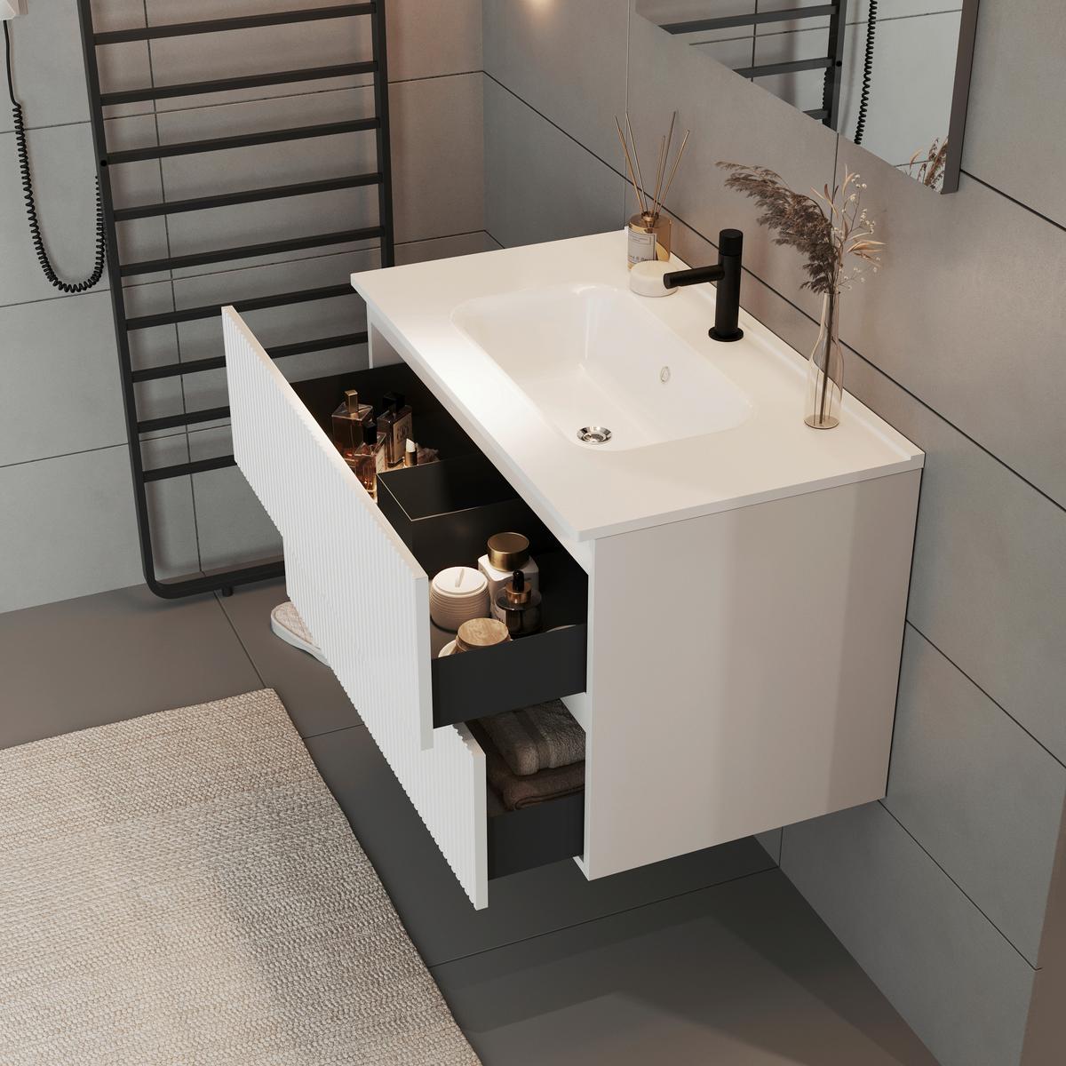 MASCĂ PENTRU LAVOAR EVA - alb lucios intens/antracit, Modern, material pe bază de lemn (80/51/46cm)