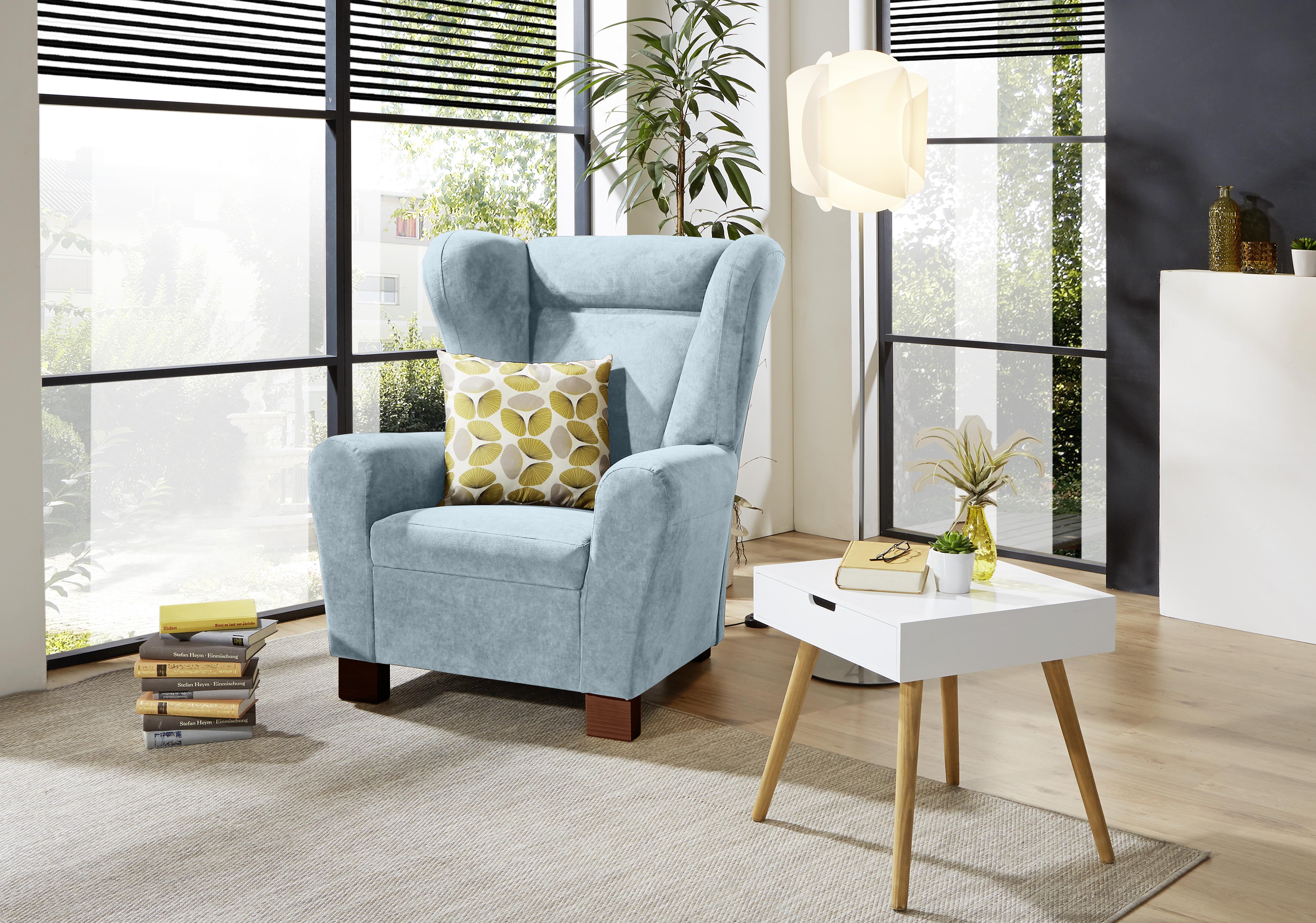 Fotelja Chandler - smeđa/svijetlo plava, Design, tekstil/drvo (95/109/97cm) - Mömax