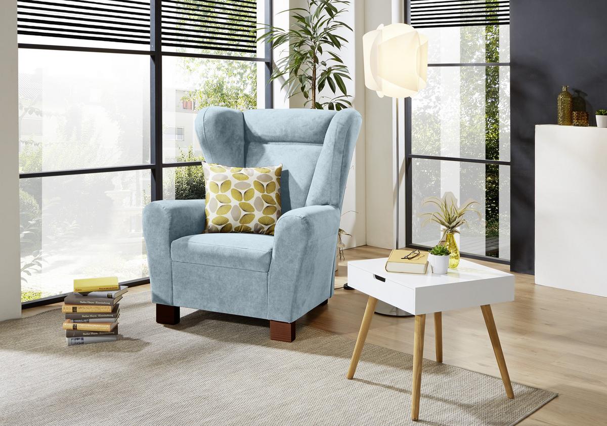 Fotelja Chandler - smeđa/svijetlo plava, Design, tekstil/drvo (95/109/97cm) - Mömax