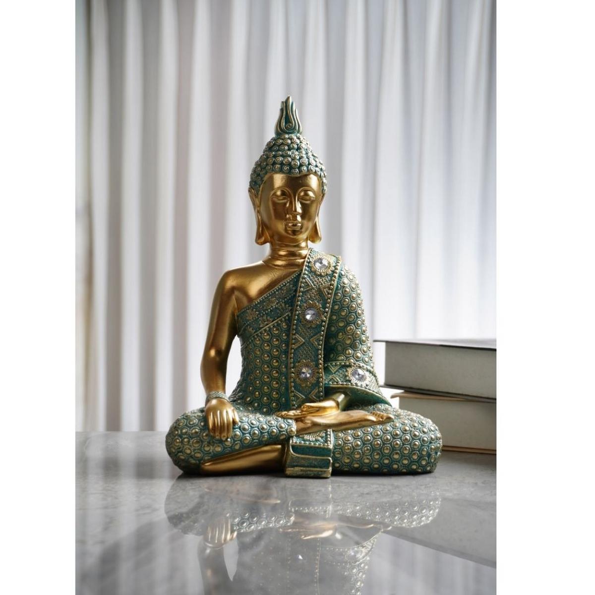 Dekor Buddha Shanti - aranyszínű/zöld, műanyag (19,8/11,8/27,2cm)