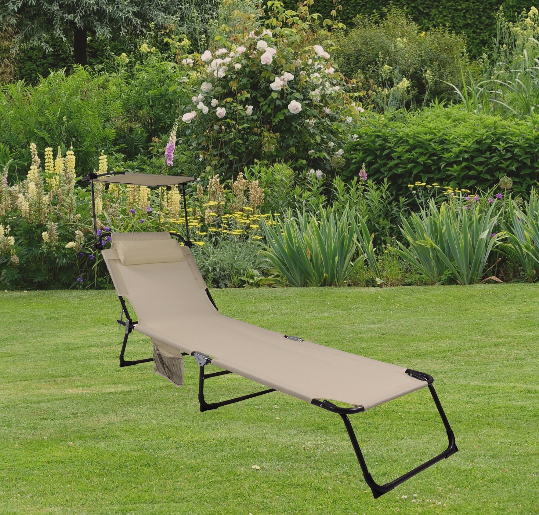 GARTENLIEGE BINDOX L - Anthrazit/Creme, Modern, Kunststoff/Textil (185/55/24cm) - Ambia Garden
