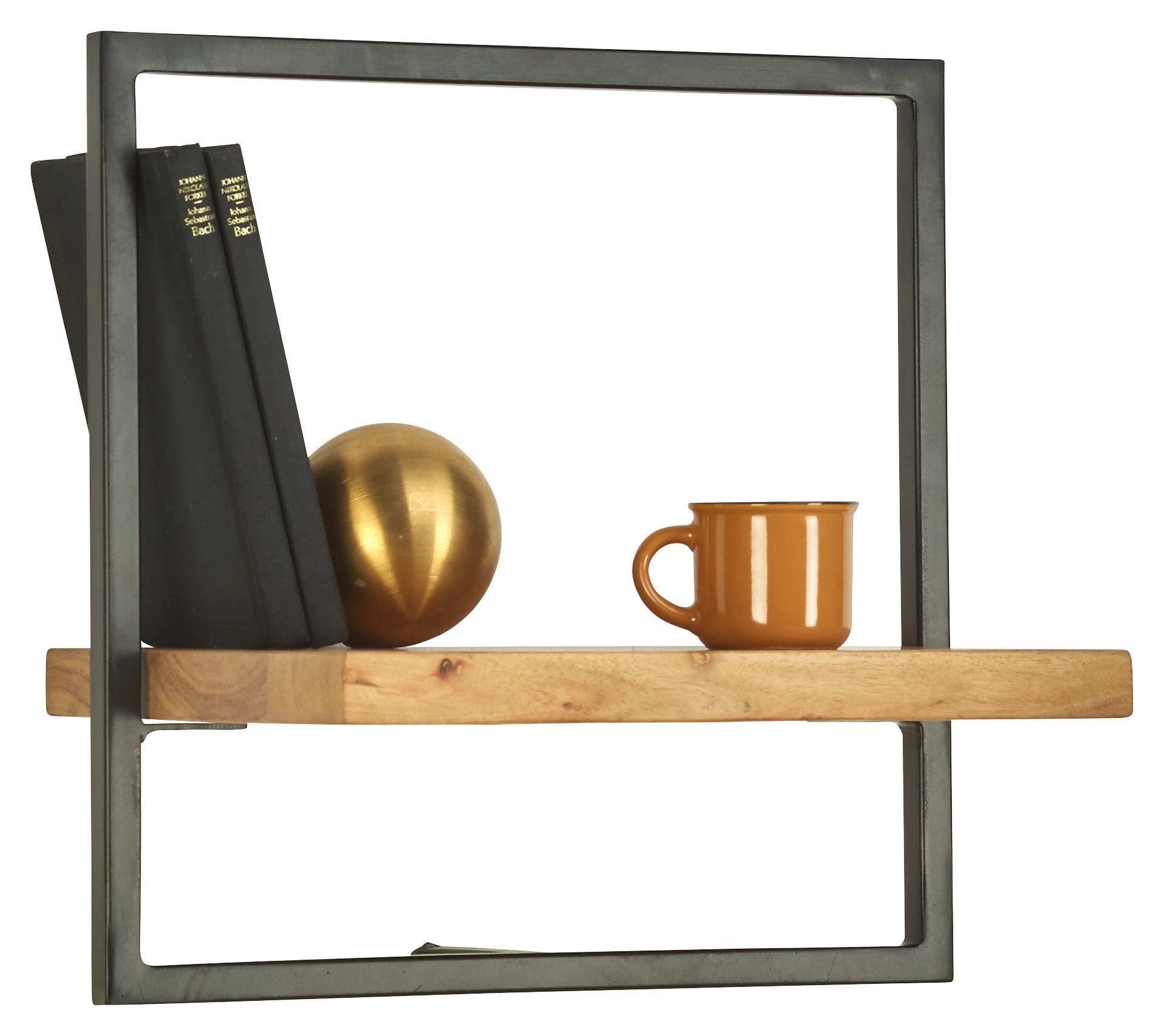 REGAŁ ŚCIENNY VALO - kolor akacjowy/czarny, Trend, metal/drewno (35/35/25cm) - Landscape