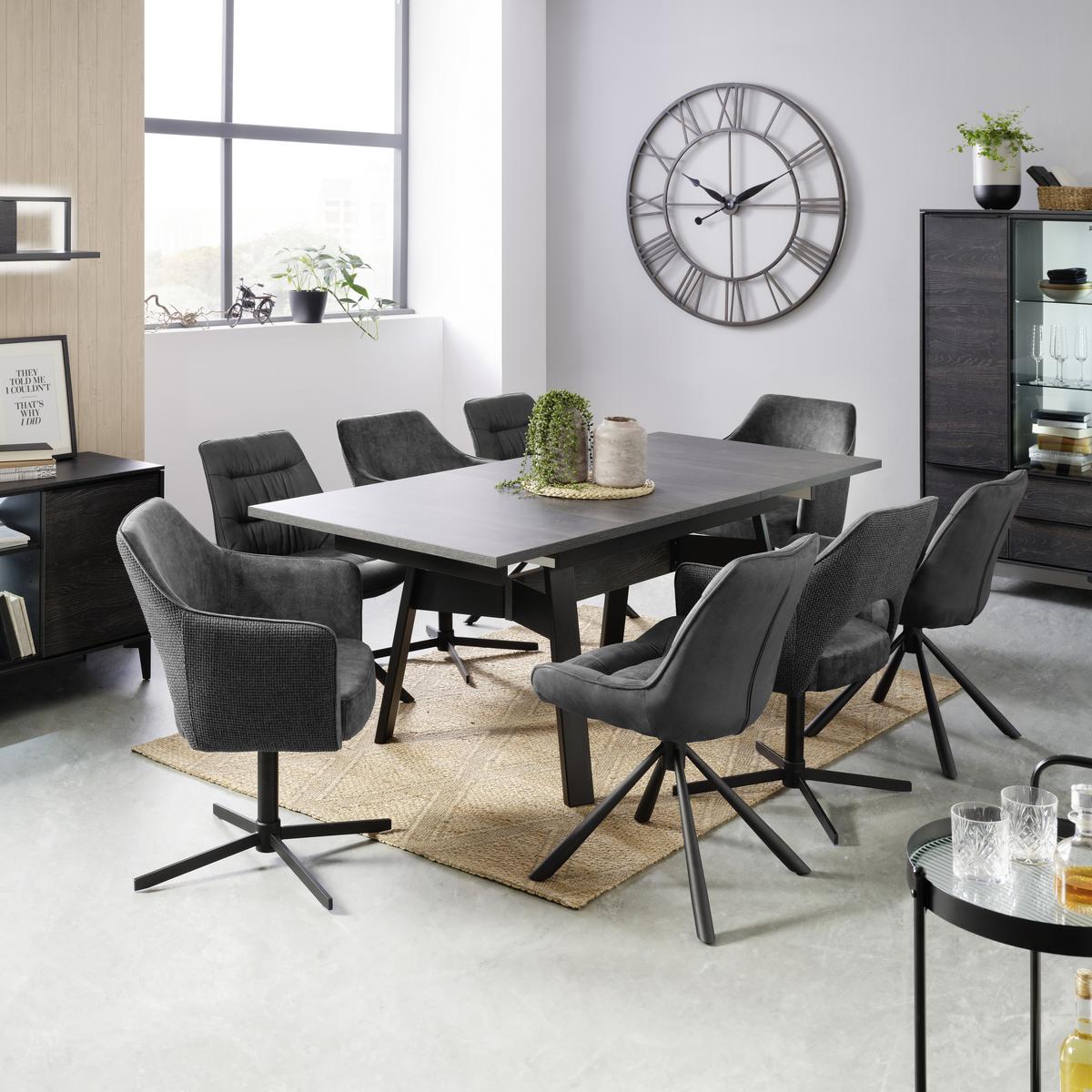 Ausziehtisch in Anthrazit/Schieferfarben - Schieferfarben/Anthrazit, MODERN, Holzwerkstoff/Metall (160-205/90/75cm) - Premium Living