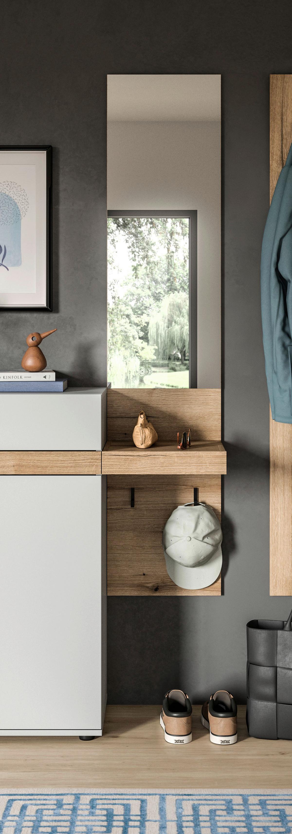 Garderobni Panel Naro, Barva Hrasta - temni hrast, Design, steklo/leseni material (35/160/37cm) - Livetastic