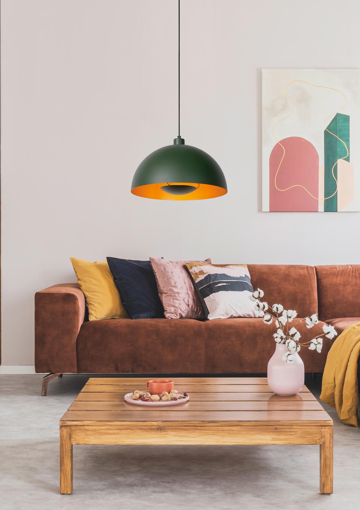 LAMPA WISZĄCA 45496/01/33 SIEMON - zielony/kolor mosiężny, Design, metal (40/150cm) - Lucide