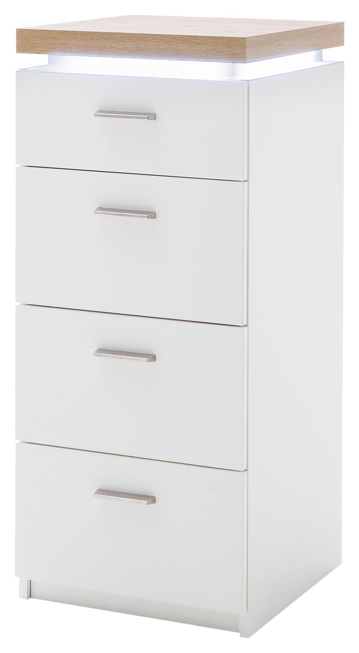 Komoda Cali - srebrne barve/barve hrasta, Moderno, kovina/leseni material (42/98/44cm) - Premium Living