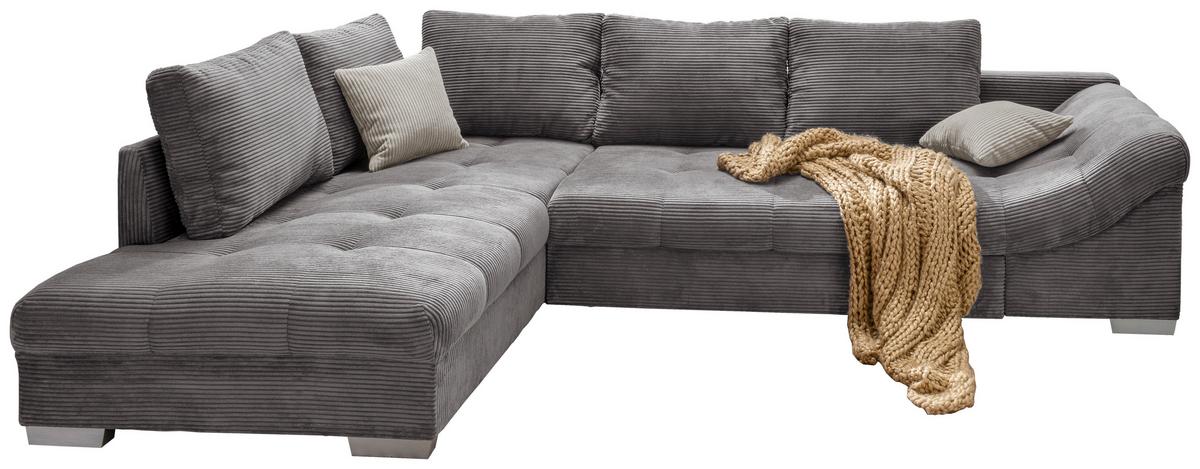 Wohnlandschaft Alvito Grau Cord - Silberfarben/Grau, Design, Holz/Textil (202/298cm) - MID.YOU