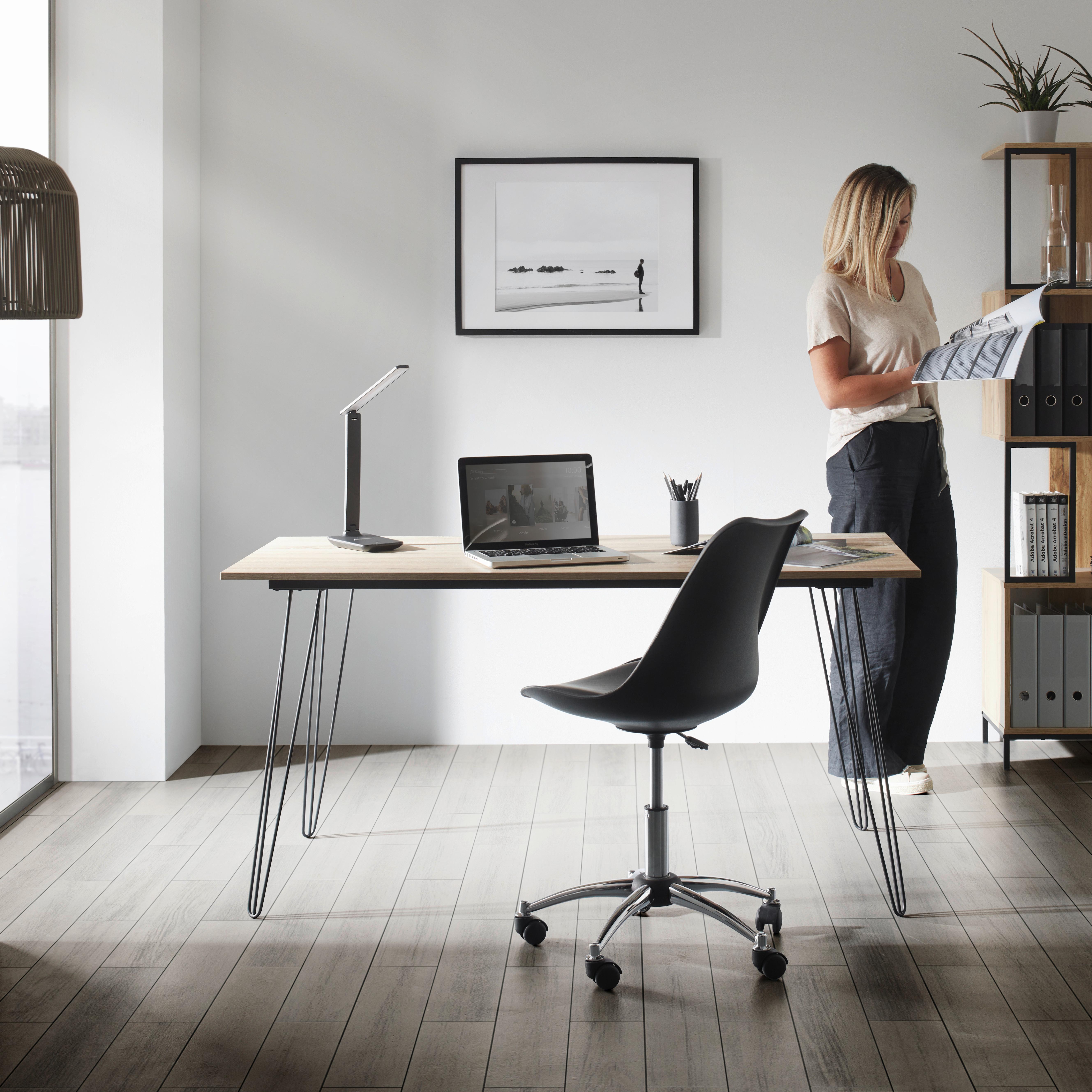 Schreibtisch Julian Eichenfarben MDF ca. 150x70 cm - Eichefarben/Schwarz, MODERN, Holzwerkstoff/Metall (150/70/75cm) - Bessagi Home