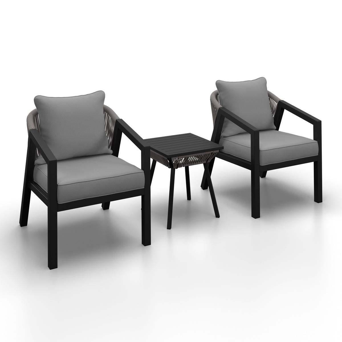 Balkonset Bela Hellgrau Hellgrau Outdoorstoff/Metall - Hellgrau/Schwarz, MODERN, Textil/Metall - Bessagi Garden