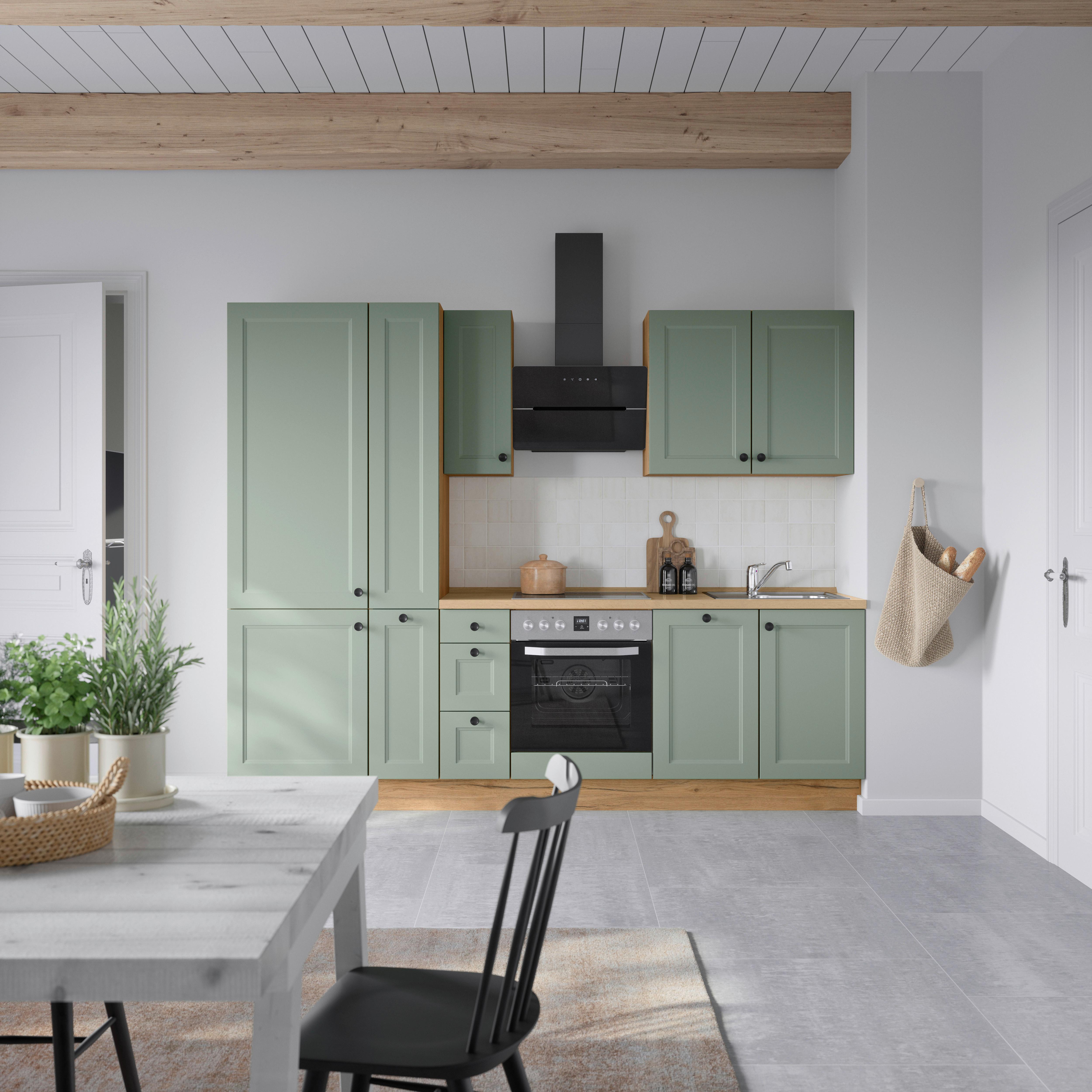 Küchenblock Casada m. Geräten Schilfgrün - Schilfgrün/Eichefarben, MODERN, Holzwerkstoff/Metall (270cm) - Nobilia