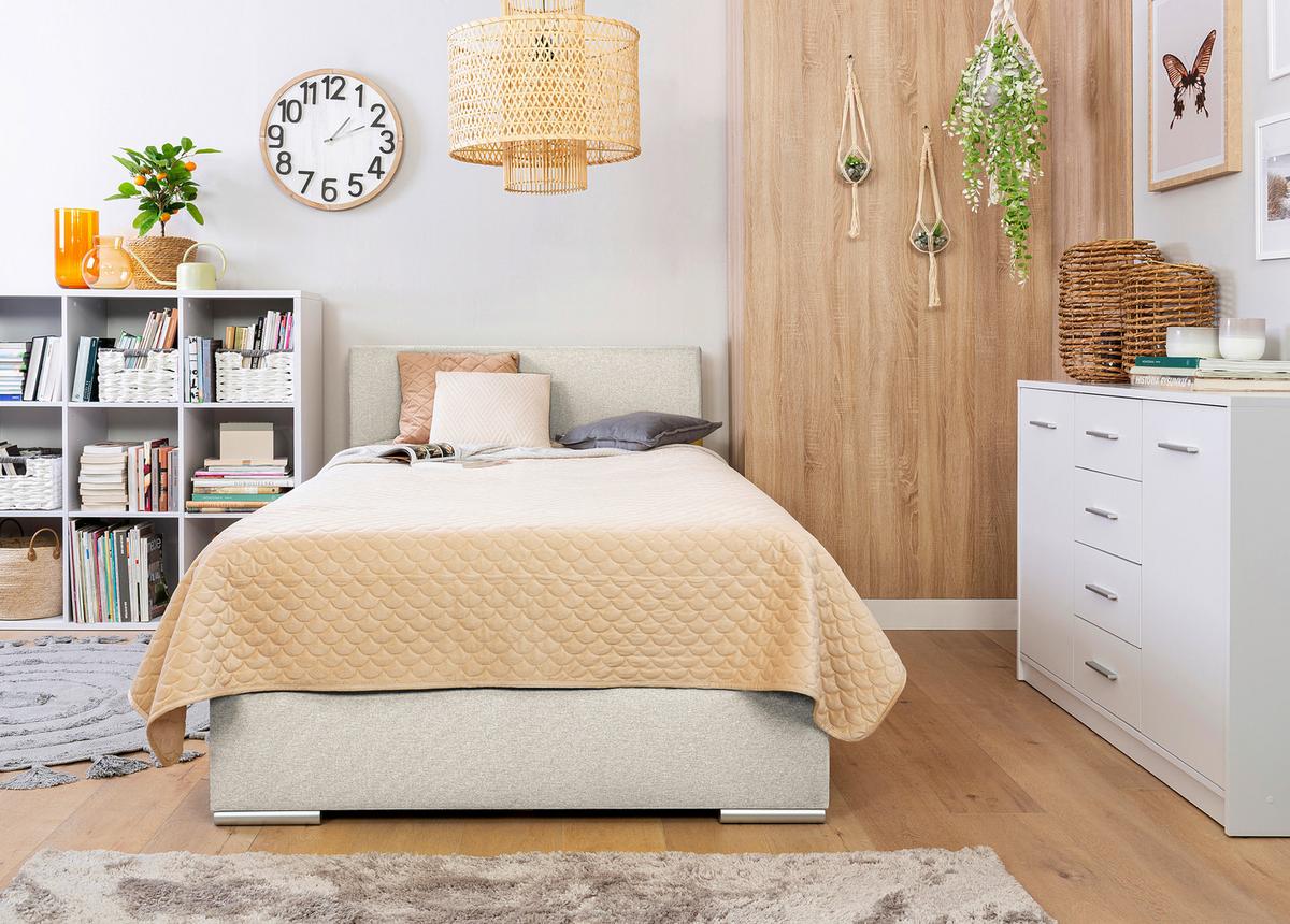 Tapecirani Krevet Cosi - boje pijeska/boje kroma, Konvencionalno, drvo/metal (120/200cm)